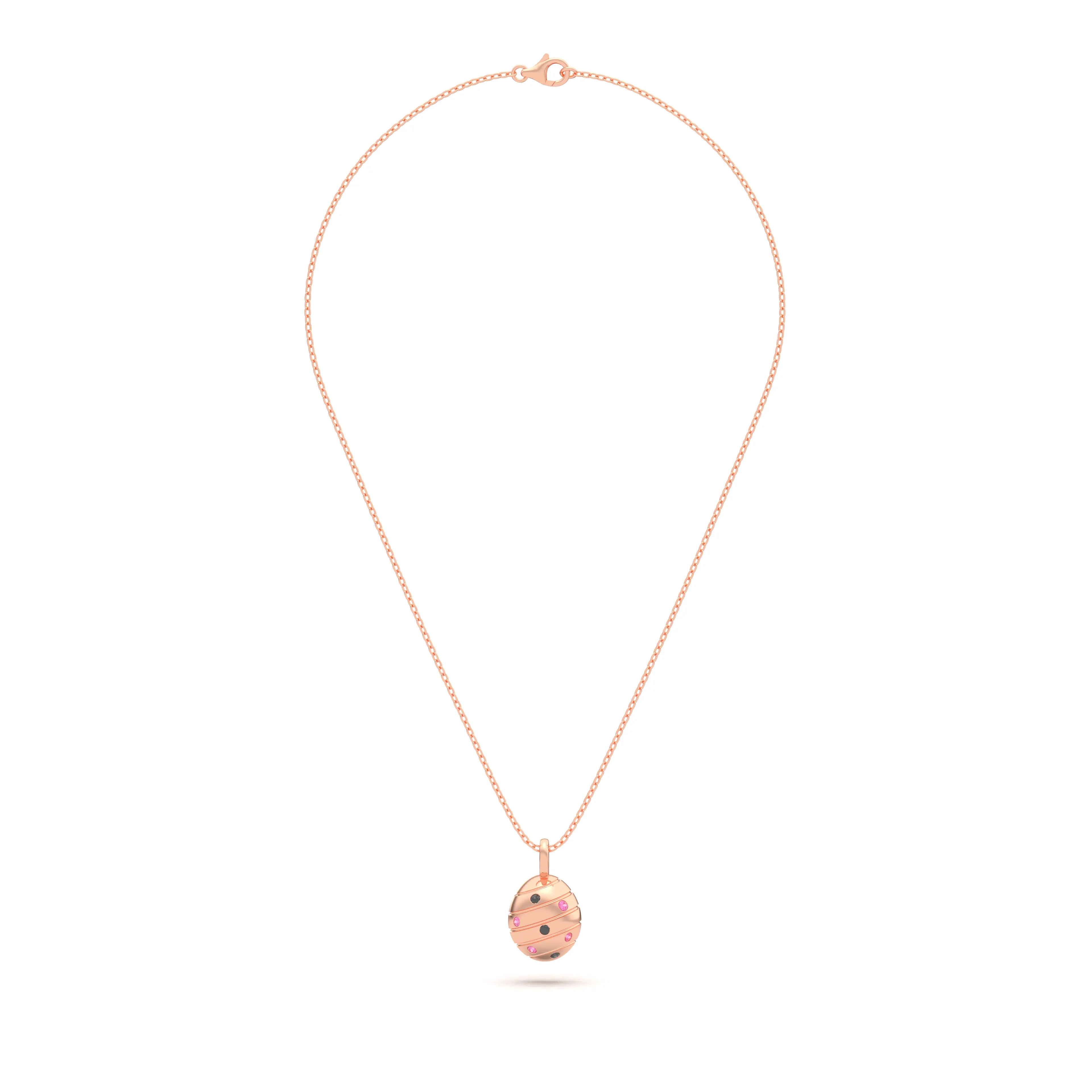 Collier “L’Œuf Aurore” – Or Rose 18 Carats & 7 Pierres Précieuses