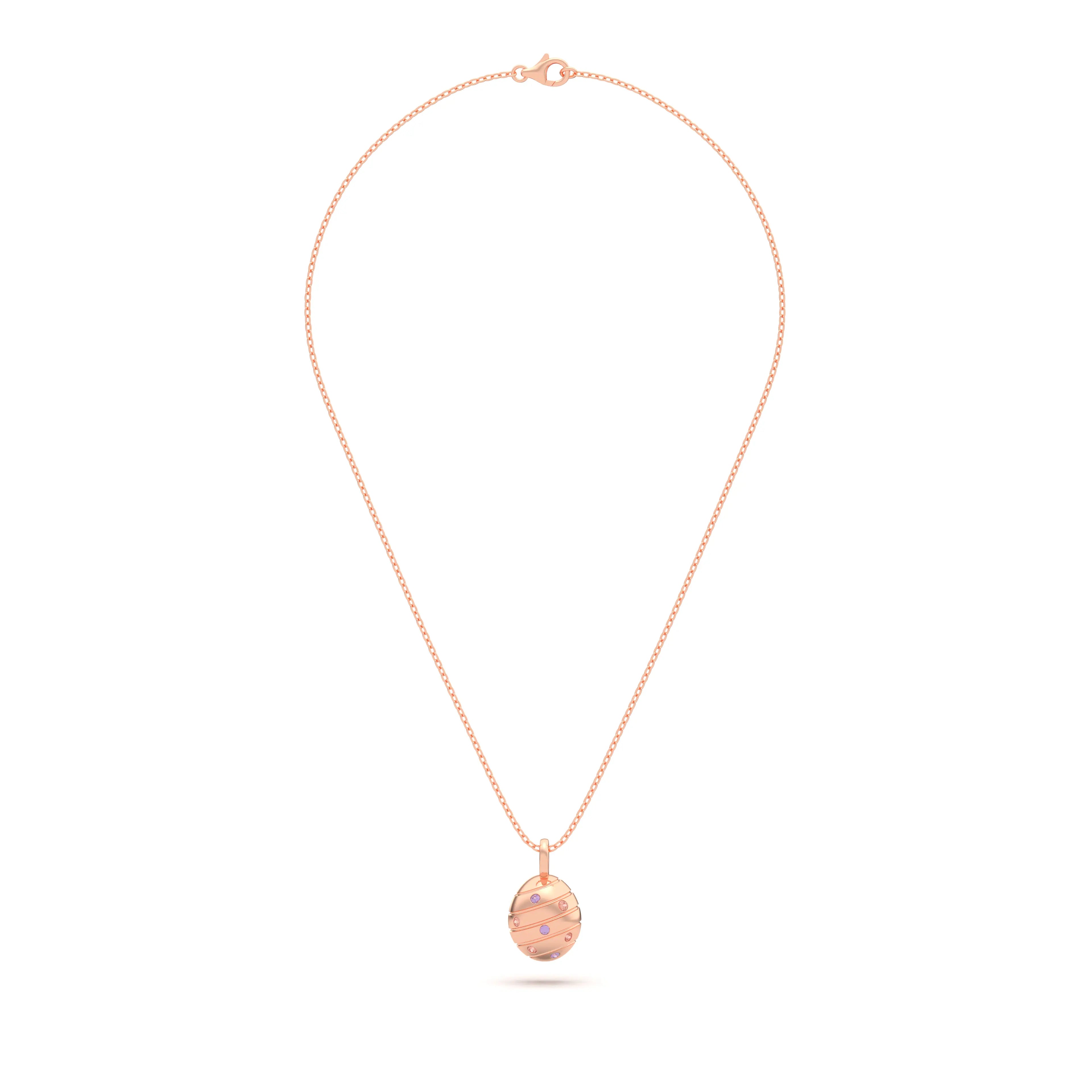 Collier “L’Œuf Aurore” – Or Rose 18 Carats & 7 Pierres Précieuses