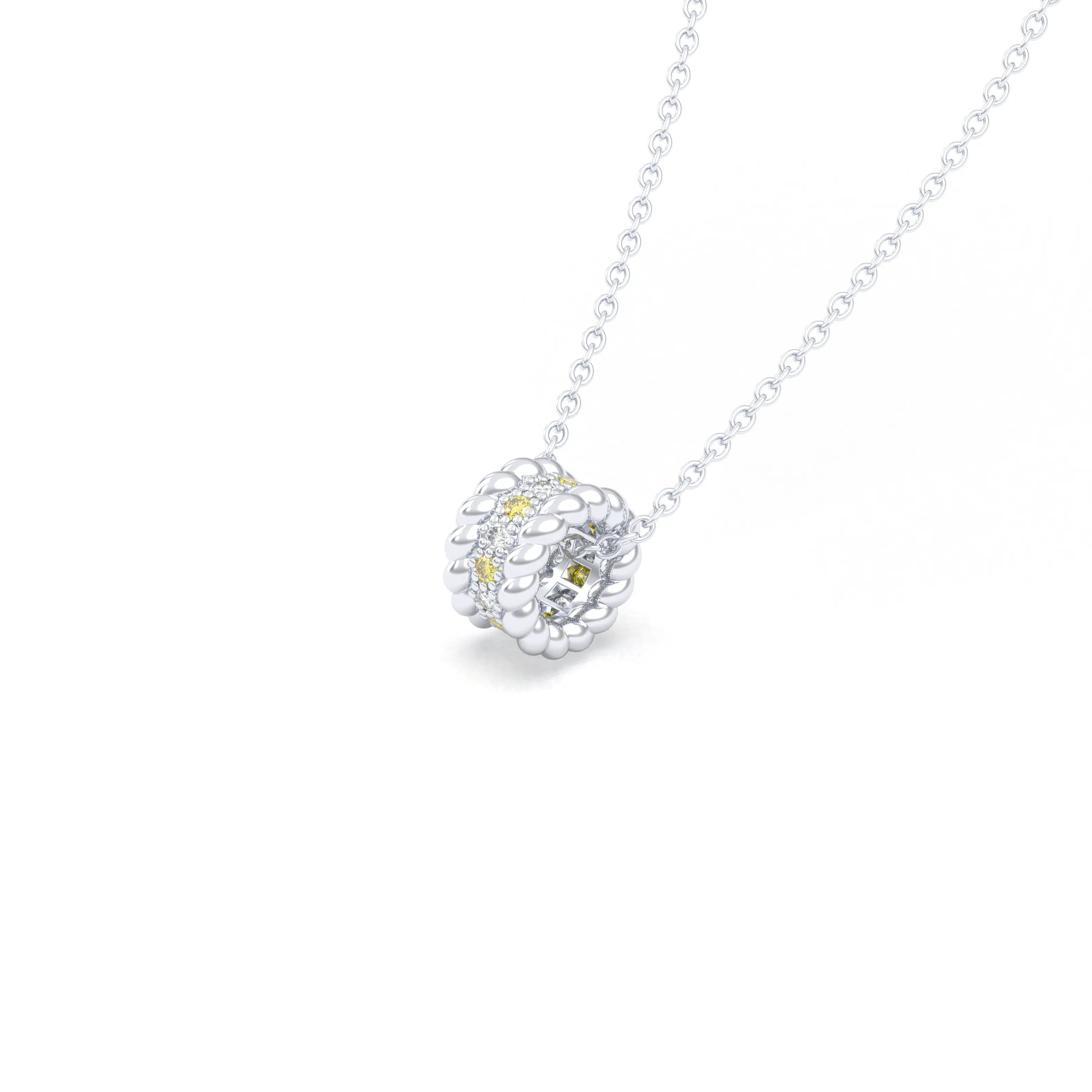 Collier Olympe en Or Blanc 18 Carats et Pierres Précieuses Diamant - Diamant jaune Pendentif avec chaîne