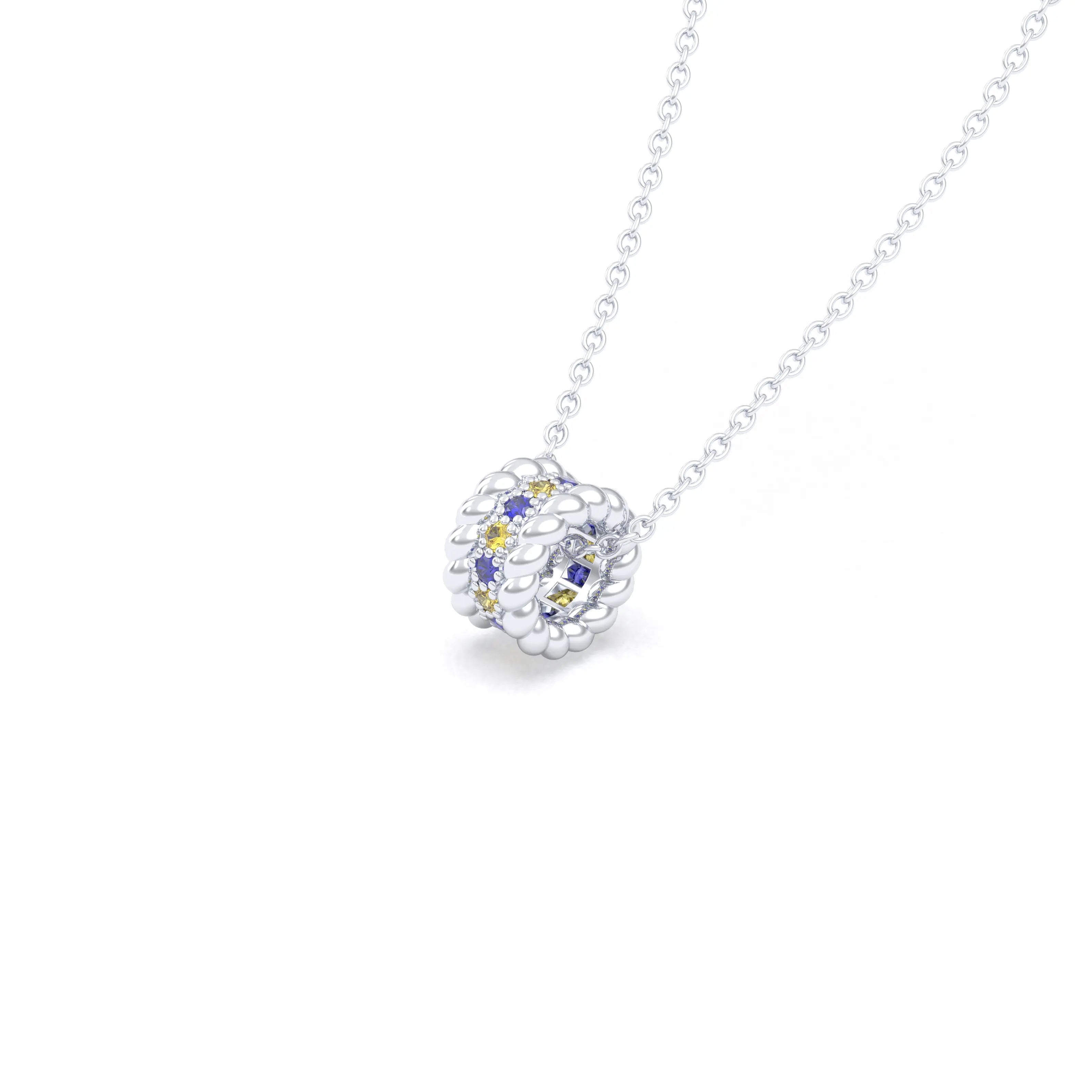 Collier Olympe en Or Blanc 18 Carats et Pierres Précieuses Saphir bleu - Saphir jaune Pendentif avec chaîne