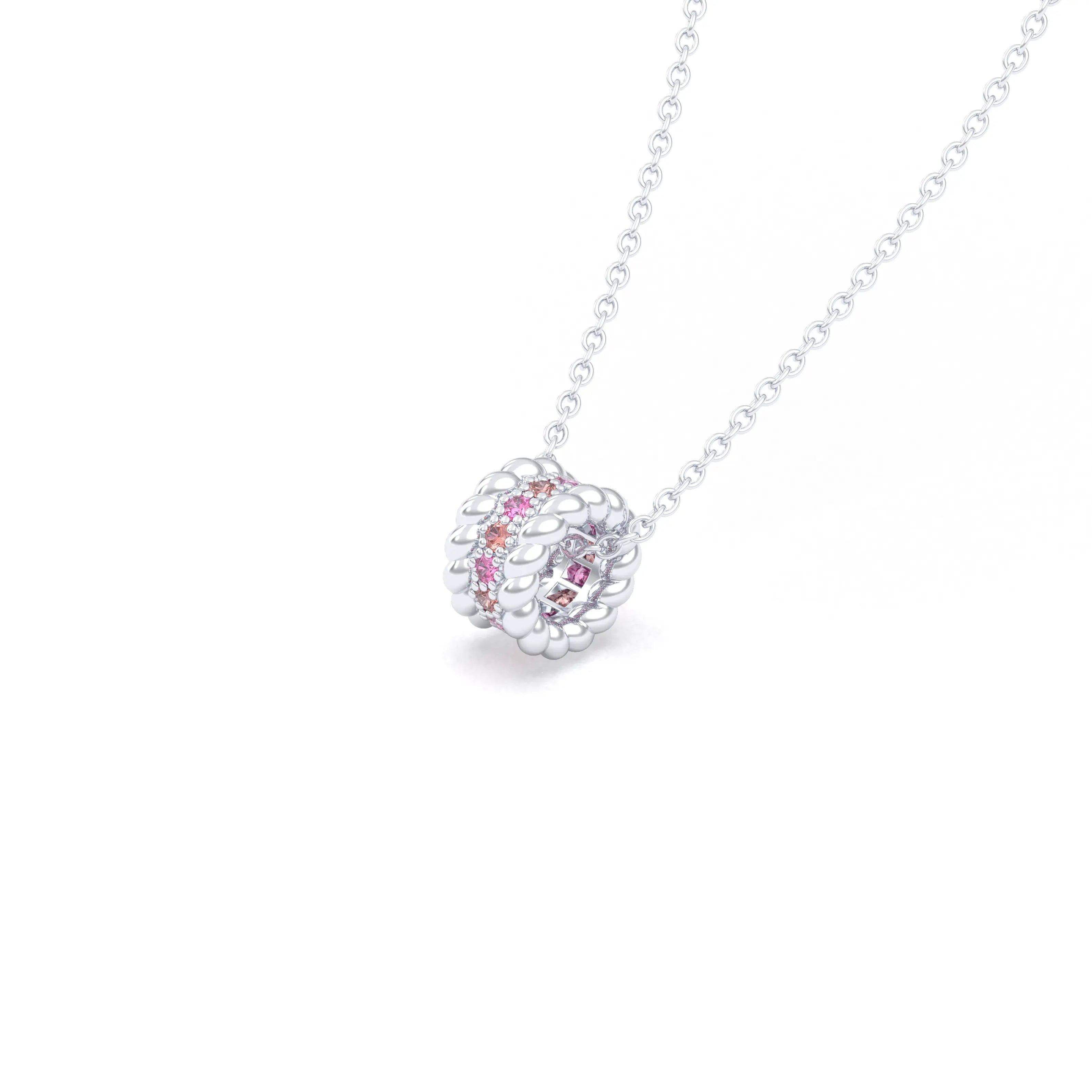 Collier Olympe en Or Blanc 18 Carats et Pierres Précieuses Saphir rose - Saphir pêche Pendentif avec chaîne