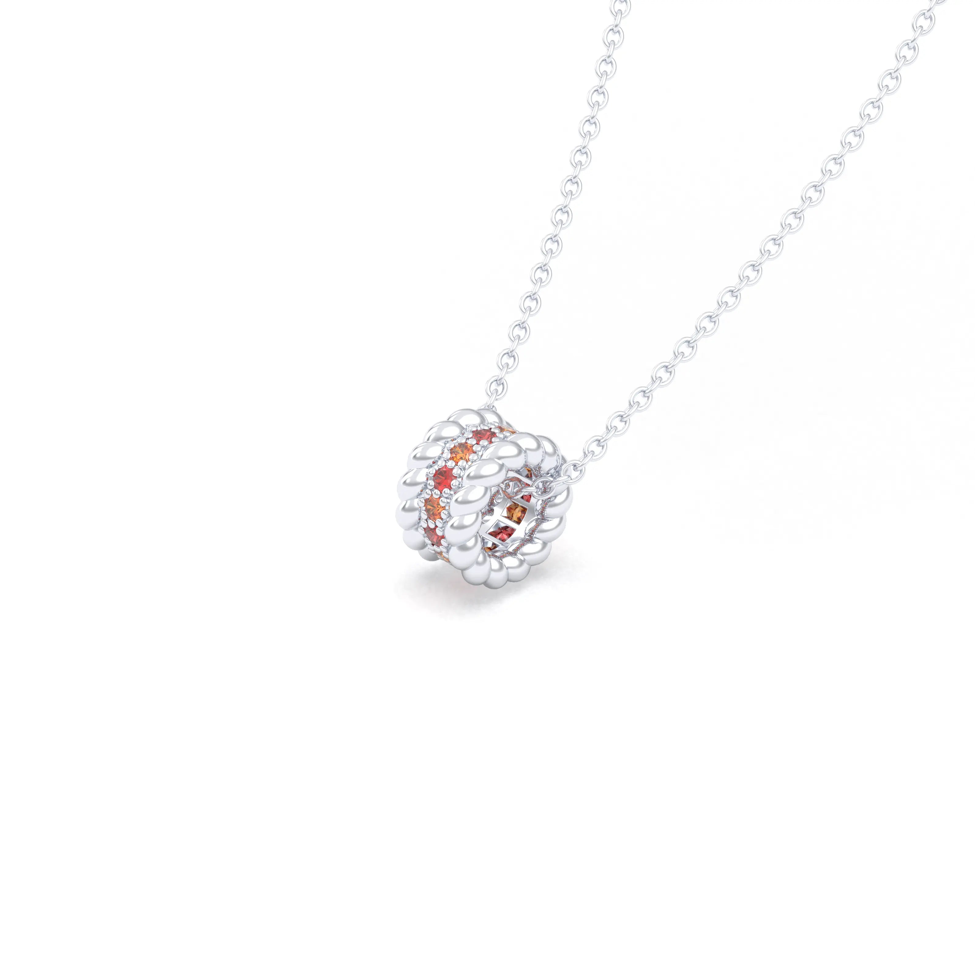 Collier Olympe en Or Blanc 18 Carats et Pierres Précieuses Saphir rouge - Saphir orange Pendentif avec chaîne