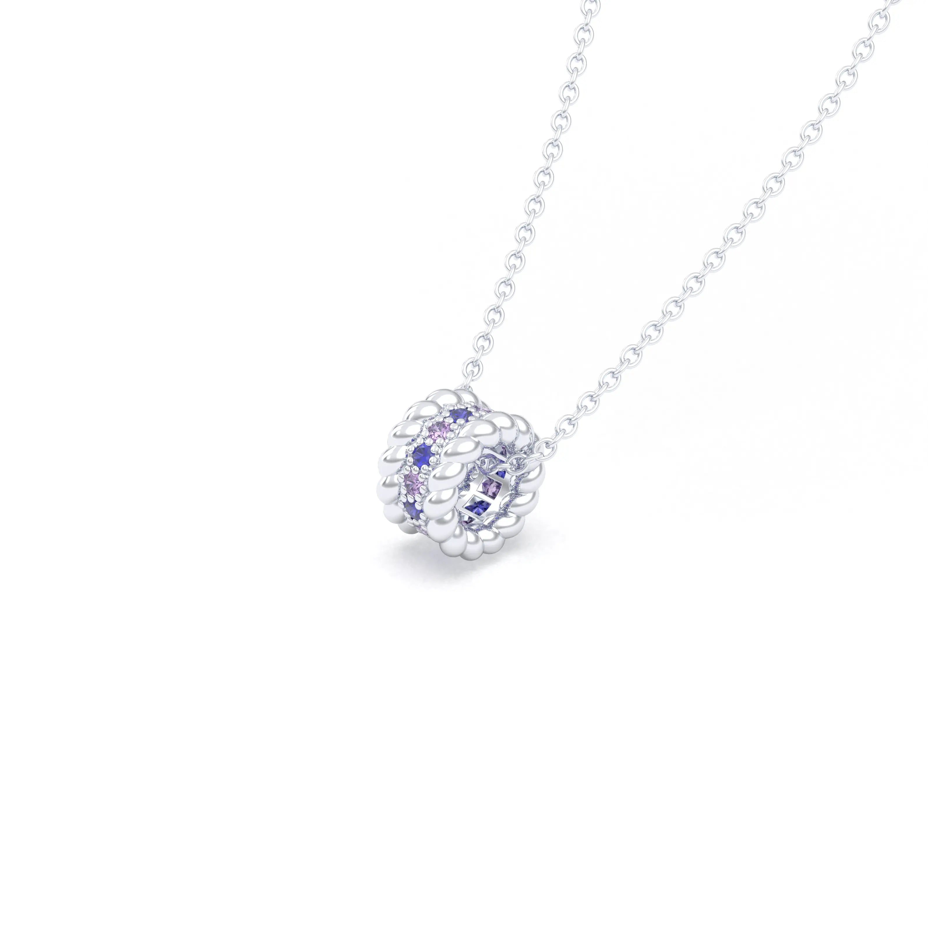 Collier Olympe en Or Blanc 18 Carats et Pierres Précieuses Saphir bleu - Saphir violet Pendentif avec chaîne