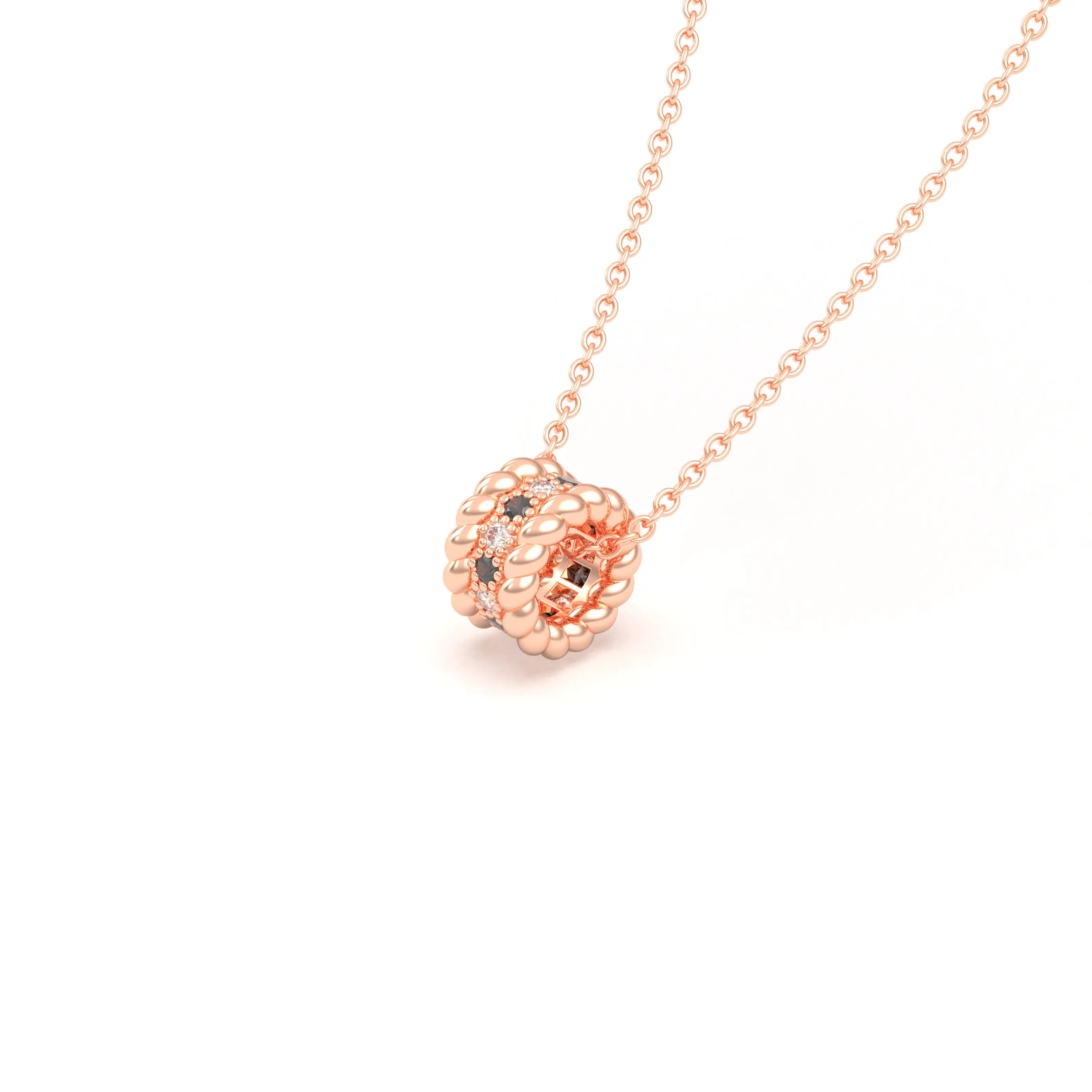 Collier Olympe en Or Rose 18 Carats et Pierres Précieuses Diamant - Diamant noir Pendentif avec chaîne