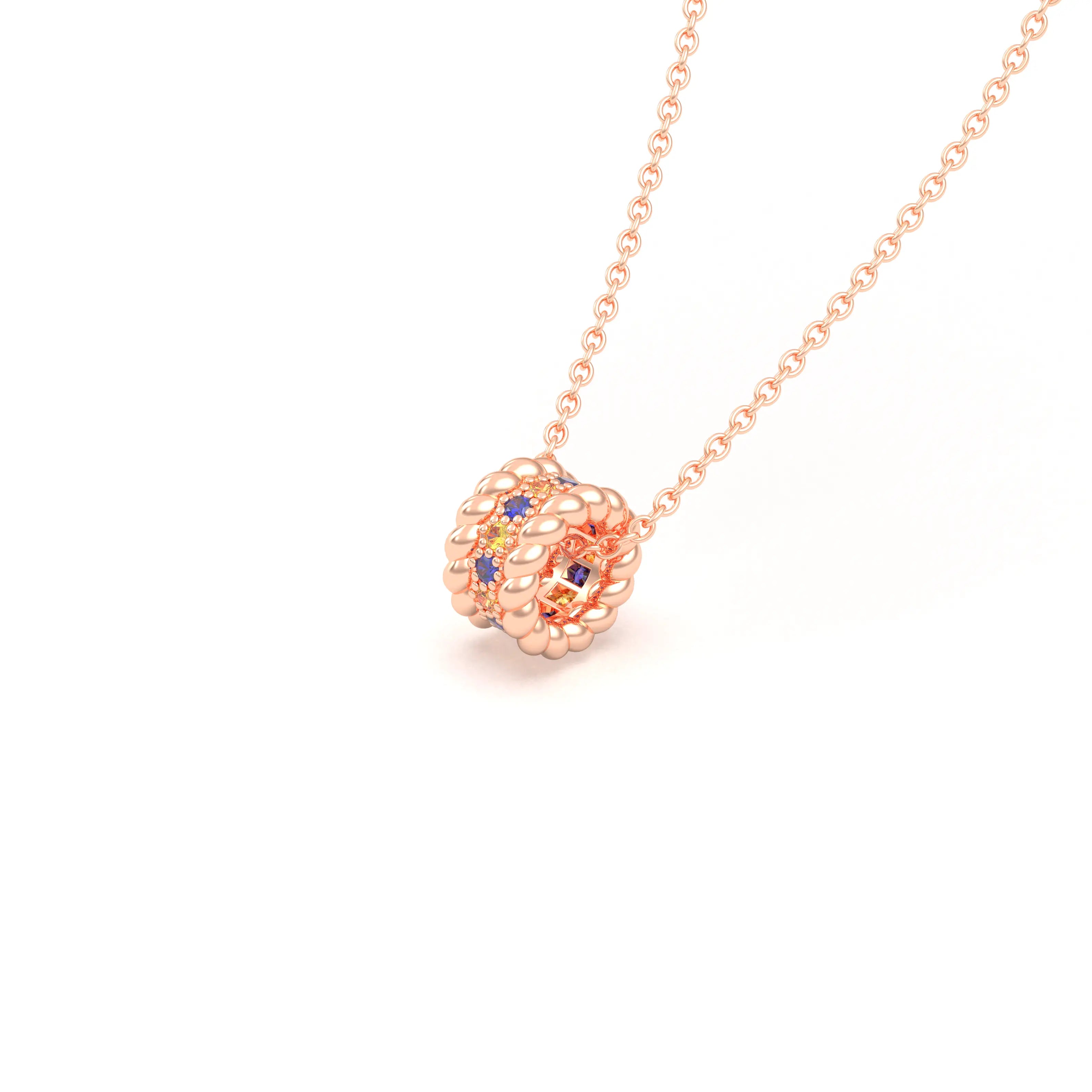 Collier Olympe en Or Rose 18 Carats et Pierres Précieuses Saphir bleu - Saphir jaune Pendentif avec chaîne