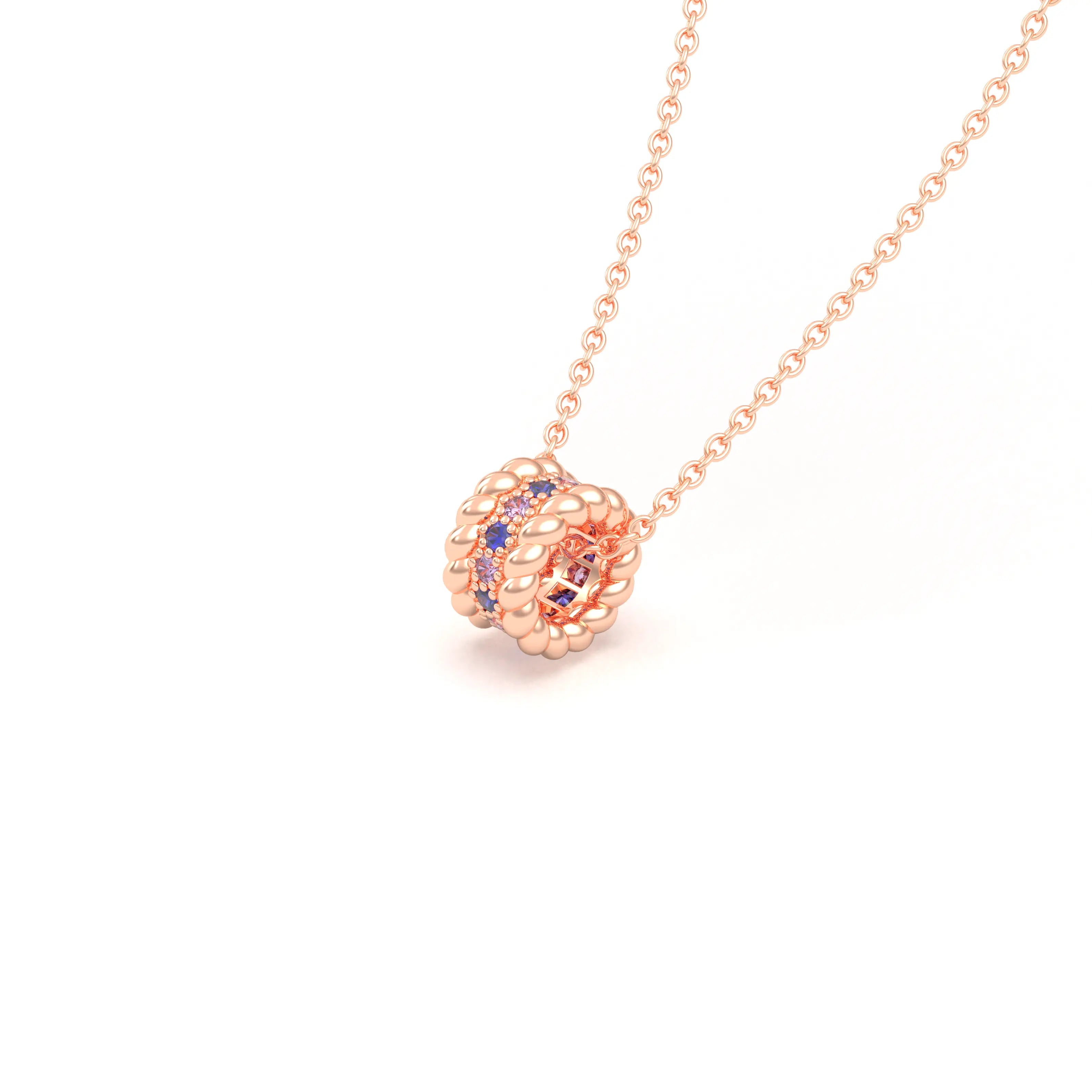 Collier Olympe en Or Rose 18 Carats et Pierres Précieuses Saphir bleu - Saphir violet Pendentif avec chaîne