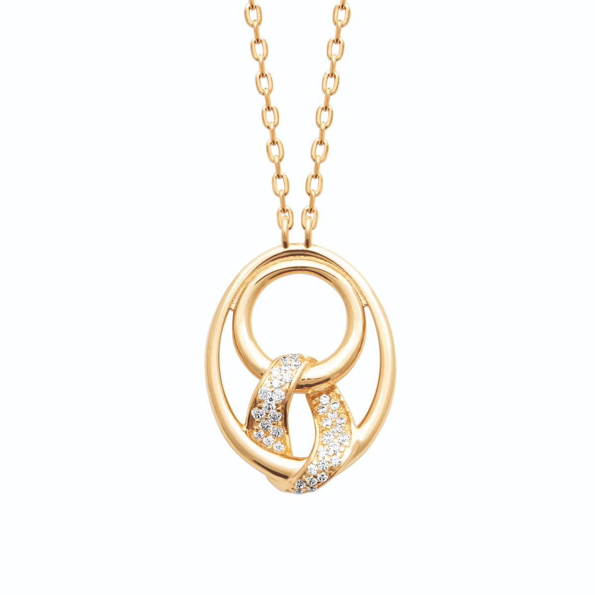 Collier ovale lisse, cercle et maillon pavé de zircons en plaqué or