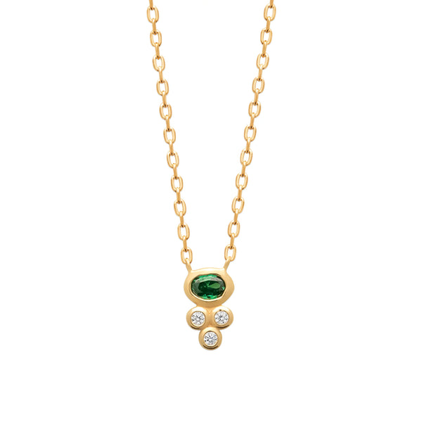 Collier pierre ovale verte en serti clos et zircons en plaqué or