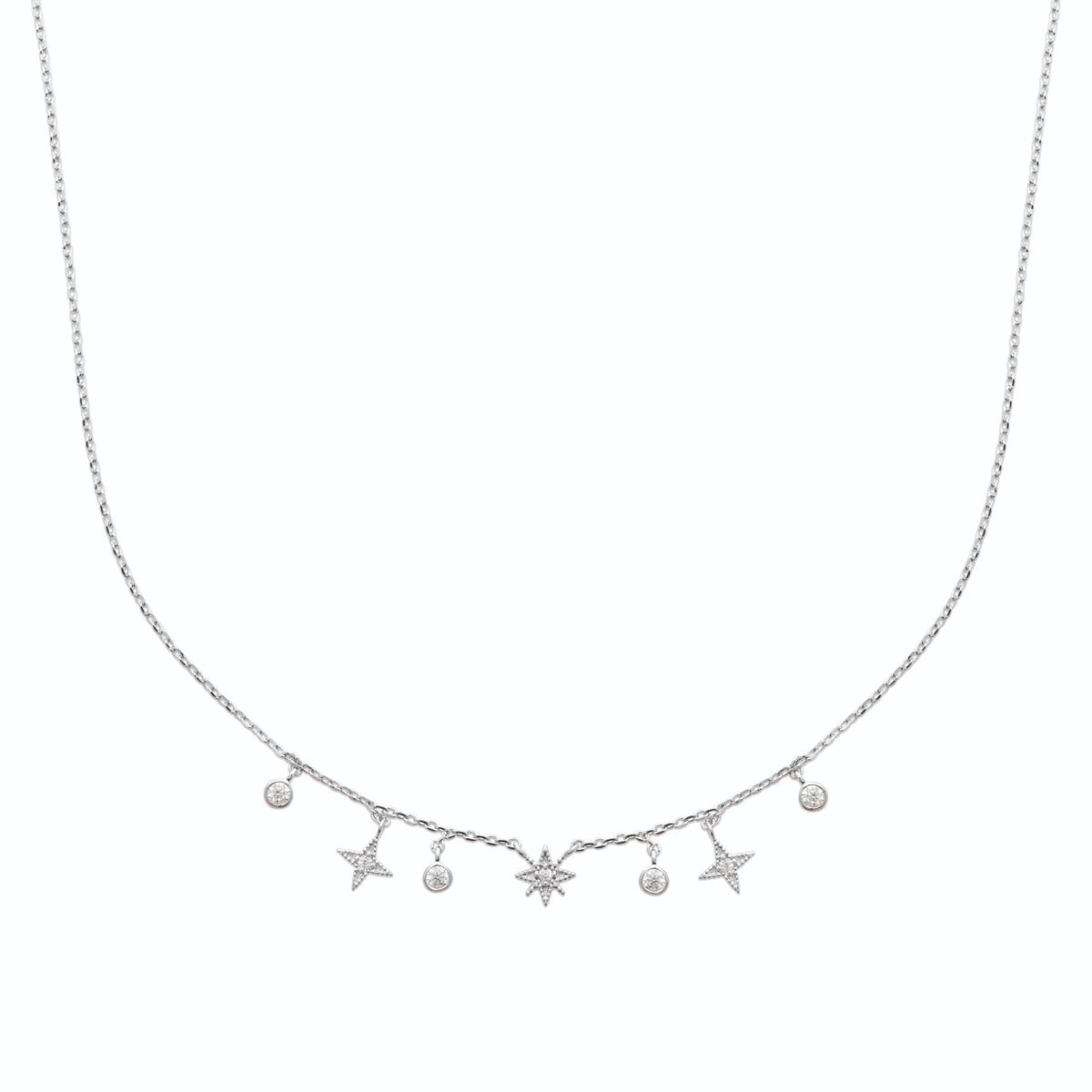 Collier pampilles étoiles et pastilles de zircons en argent 925