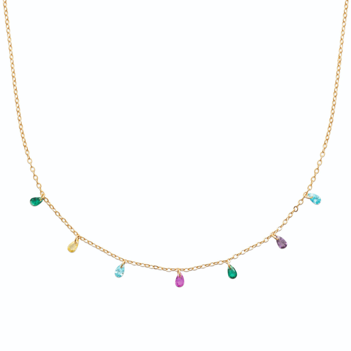 Collier pampilles gouttes multicolores en plaqué or