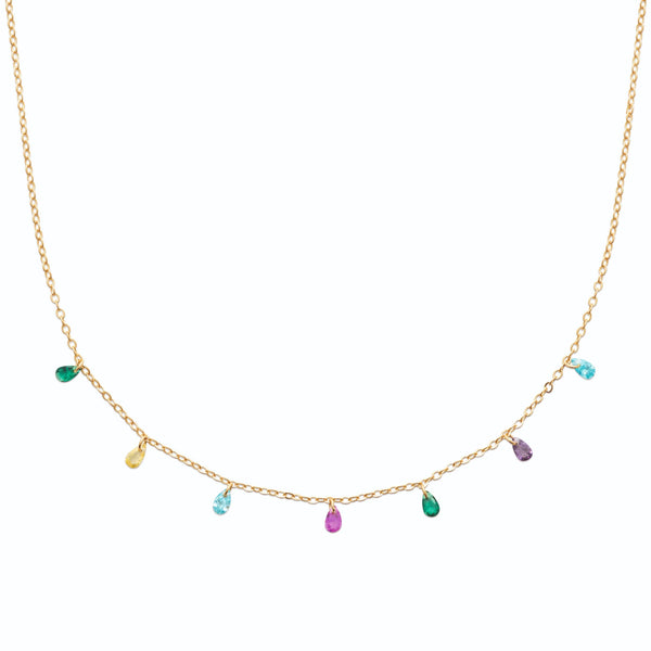 Collier pampilles gouttes multicolores en plaqué or