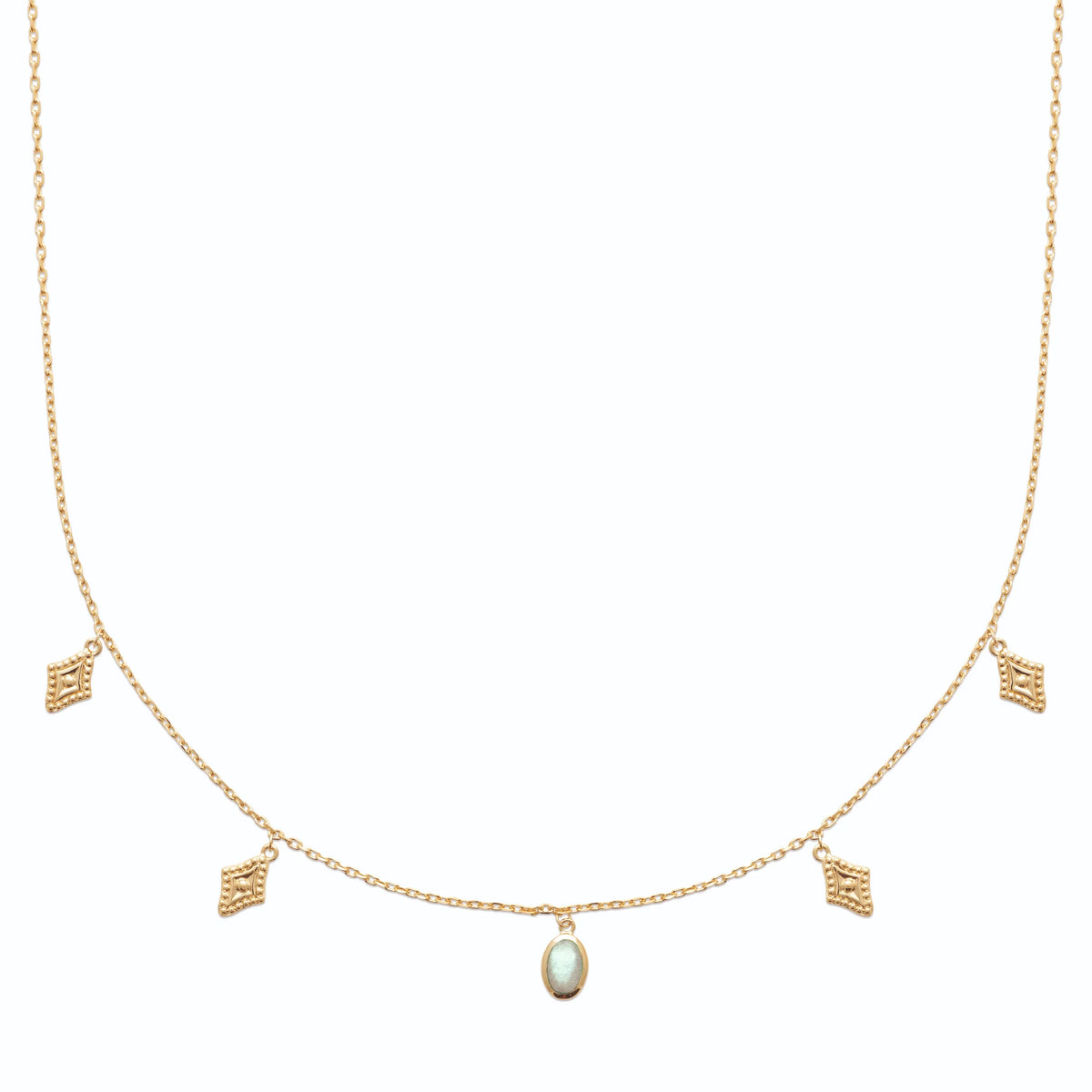 Collier pampilles losanges et goutte de labradorite en plaqué or