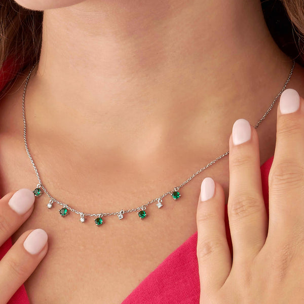 Collier pampilles vertes et zircons en argent 925, autre vue