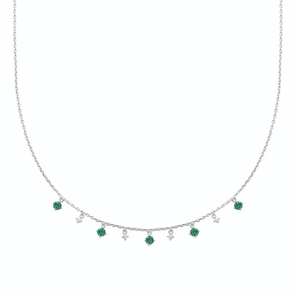Collier pampilles vertes et zircons en argent 925