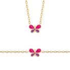 Collier papillon rose et violet enfant en plaqué or, 37 cm