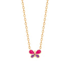 Collier papillon rose et violet enfant en plaqué or, 37 cm