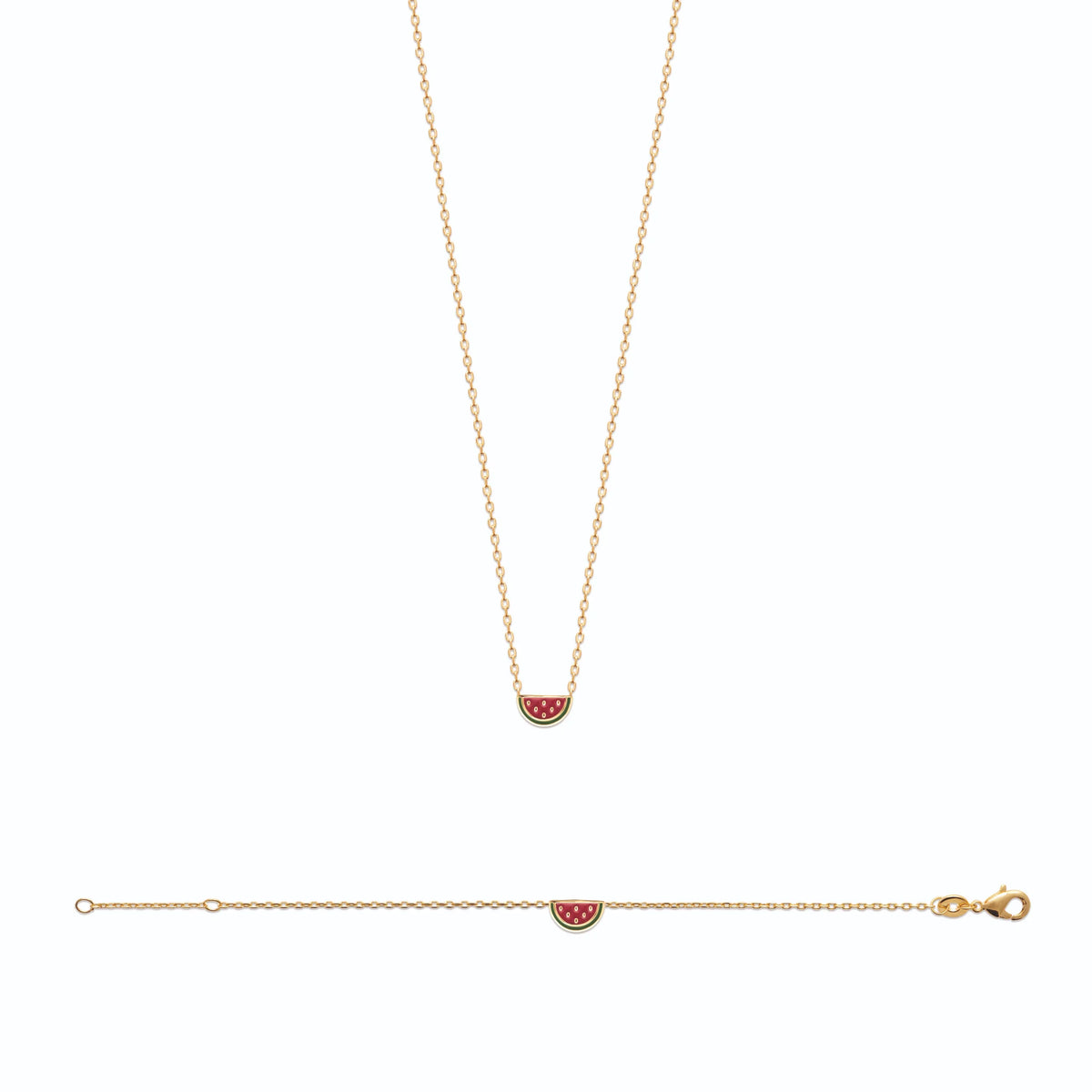 Collier pastèque enfant en plaqué or, 37 cm