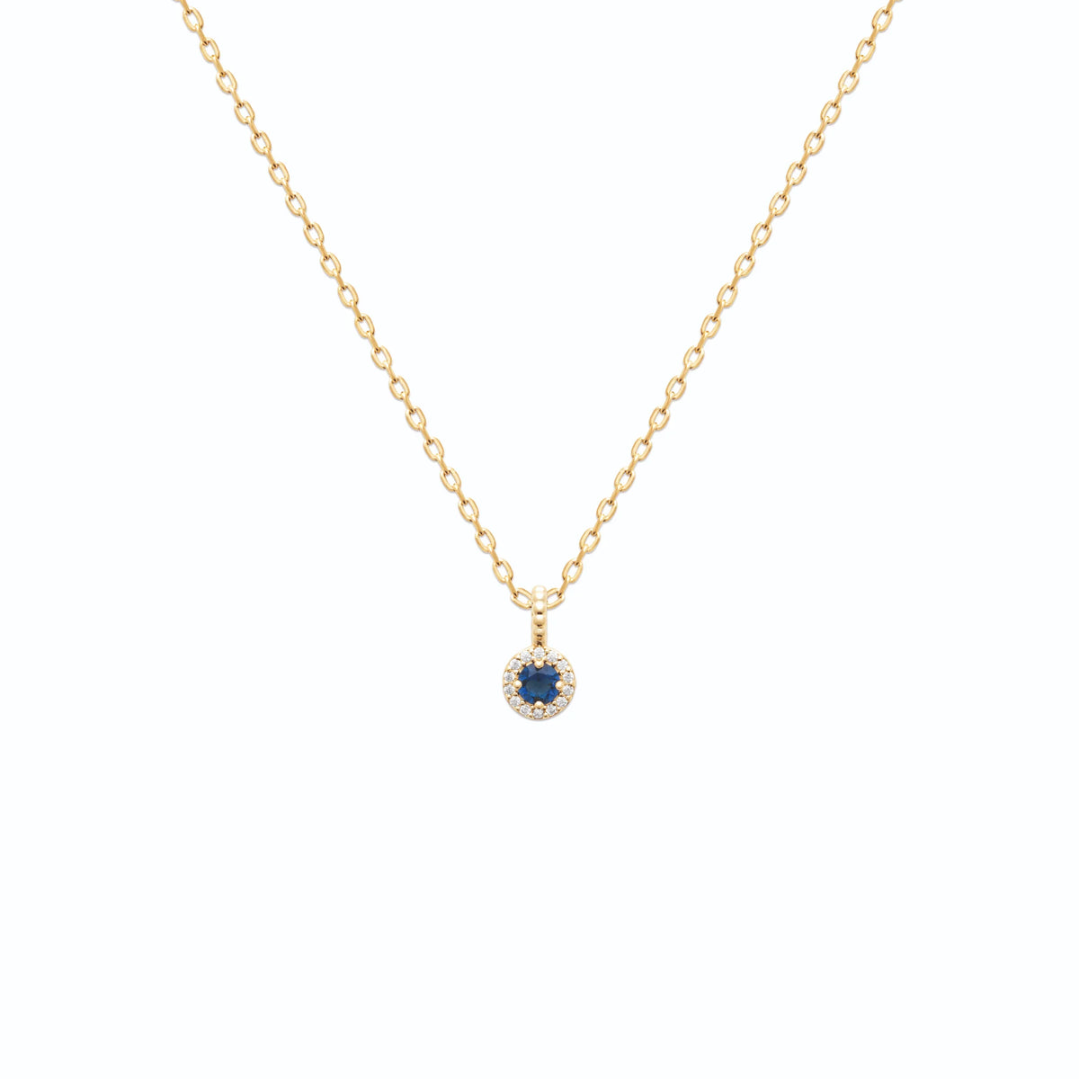 Collier pastille ronde et pierre carrée bleu nuit en plaqué or