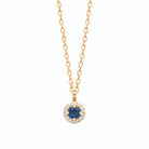 Collier pastille ronde et pierre carrée bleu nuit en plaqué or