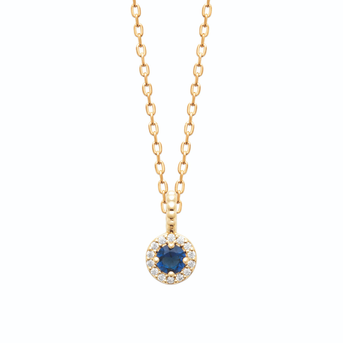 Collier pastille ronde et pierre carrée bleu nuit en plaqué or