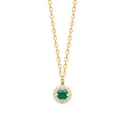 Collier pastille ronde et pierre carrée vert profond en plaqué or