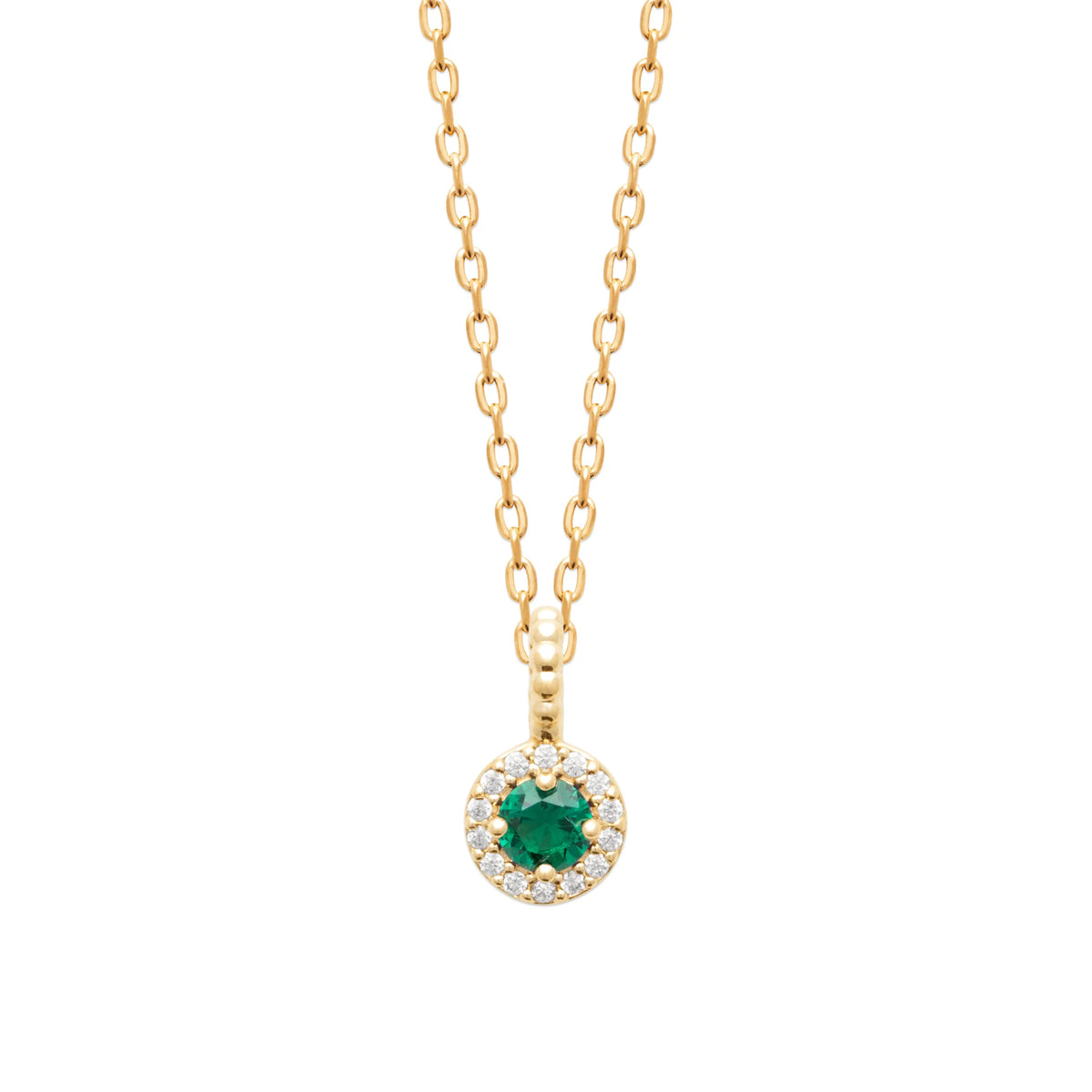 Collier pastille ronde et pierre carrée vert profond en plaqué or