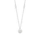 Vue d’ensemble du collier pastille ronde pavée en argent 925 et de sa chaîne