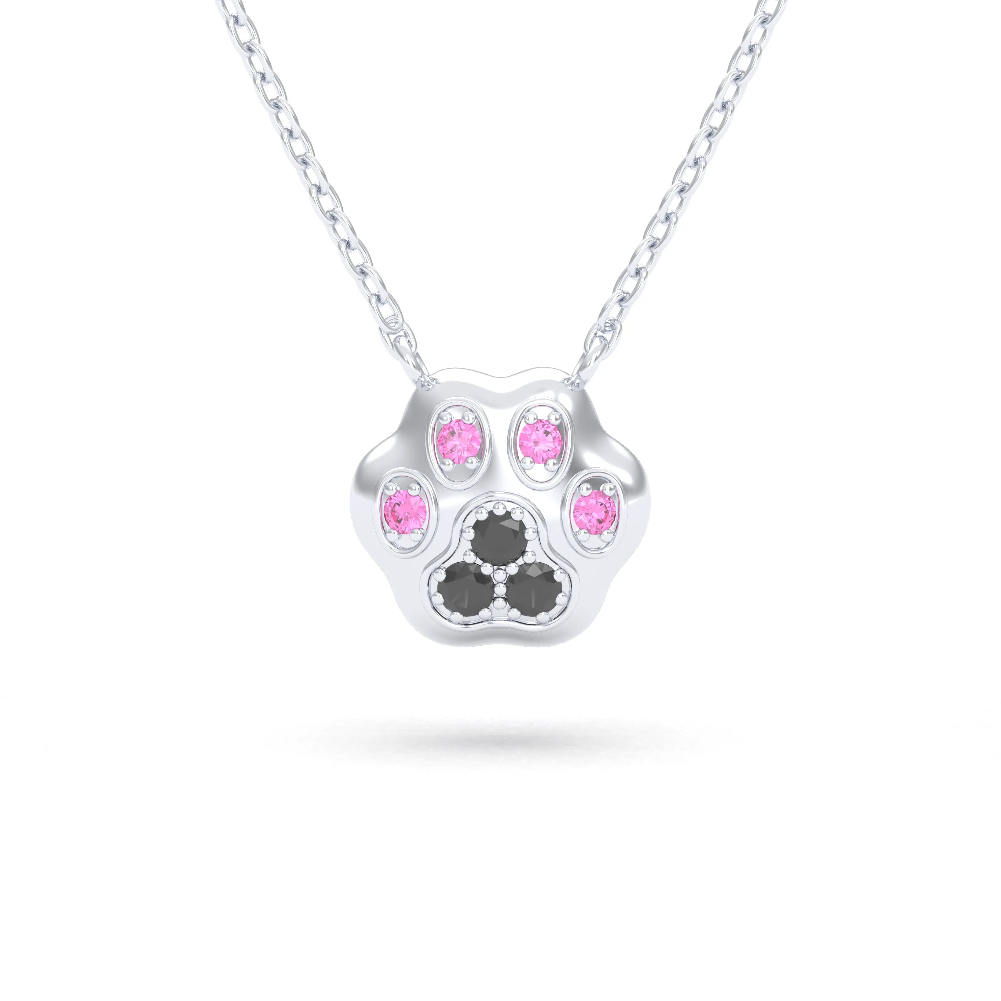 Collier Patte de Chat petit modèle en or blanc 18 carats et pierres précieuses au choix