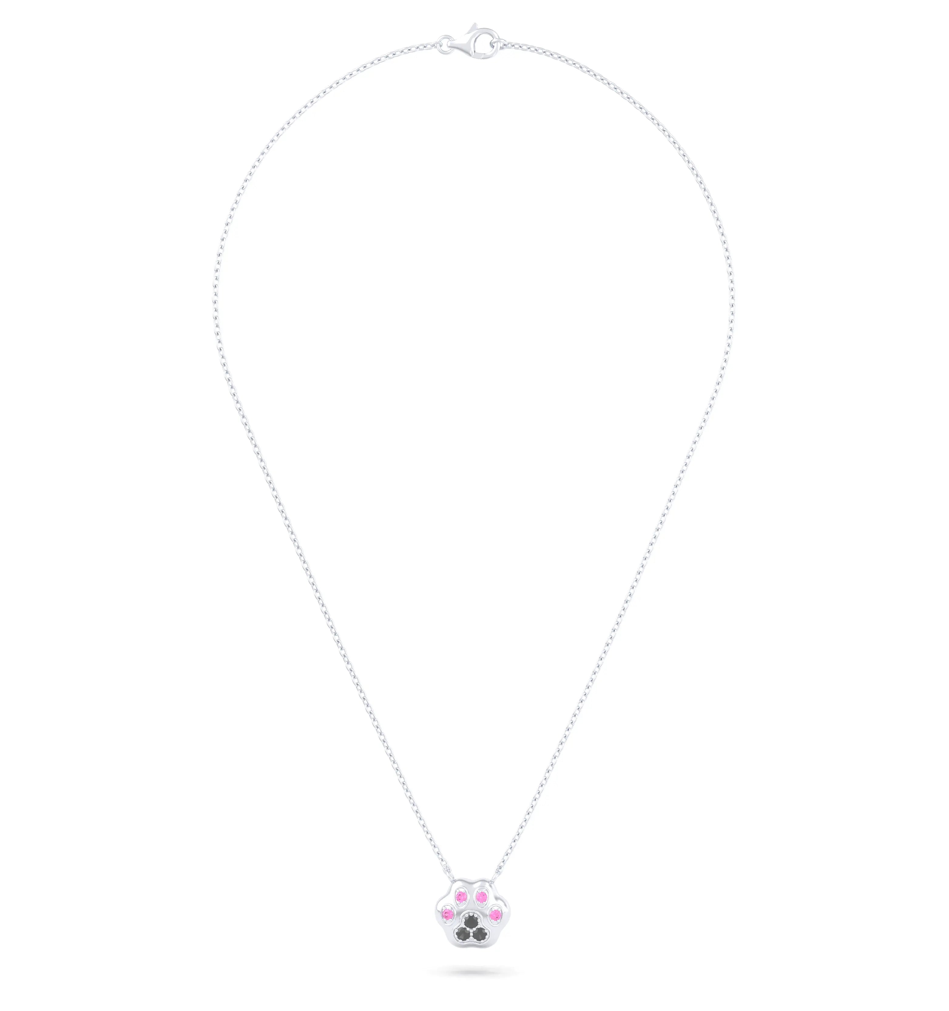 Collier Patte de Chat petit modèle en or blanc 18 carats et pierres précieuses au choix