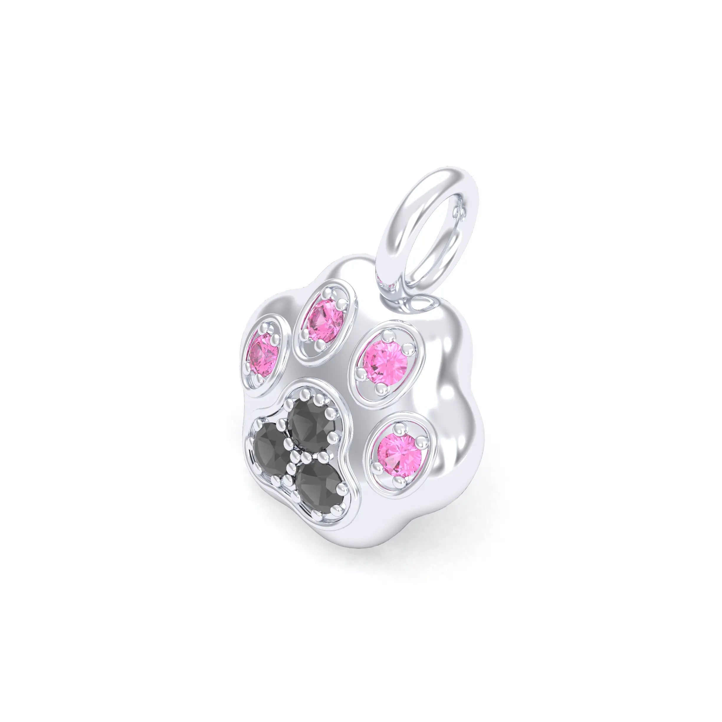 Collier Patte de Chat petit modèle en or blanc 18 carats et pierres précieuses au choix Diamant noir - Saphir rose Pendentif seul