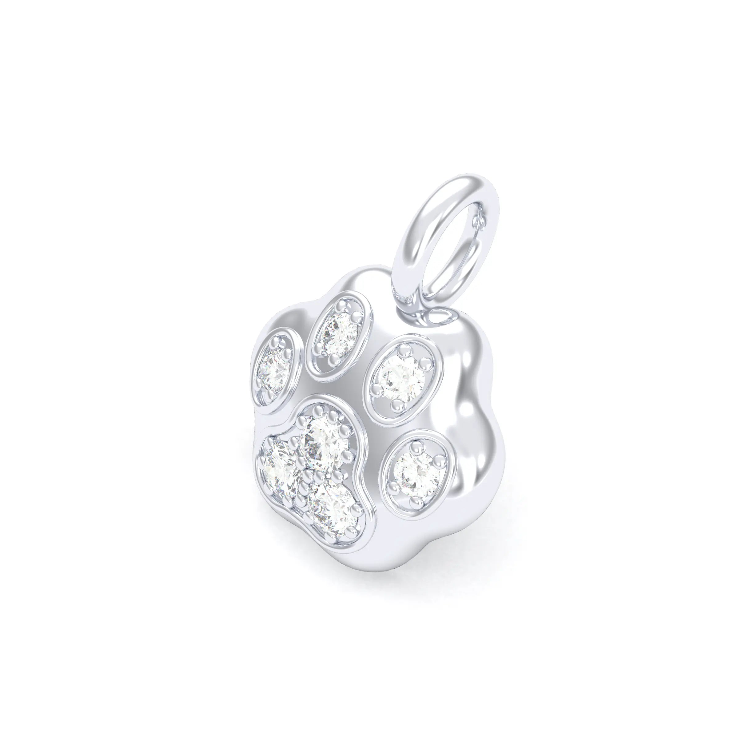 Collier Patte de Chat petit modèle en or blanc 18 carats et pierres précieuses au choix Diamants blancs Pendentif seul