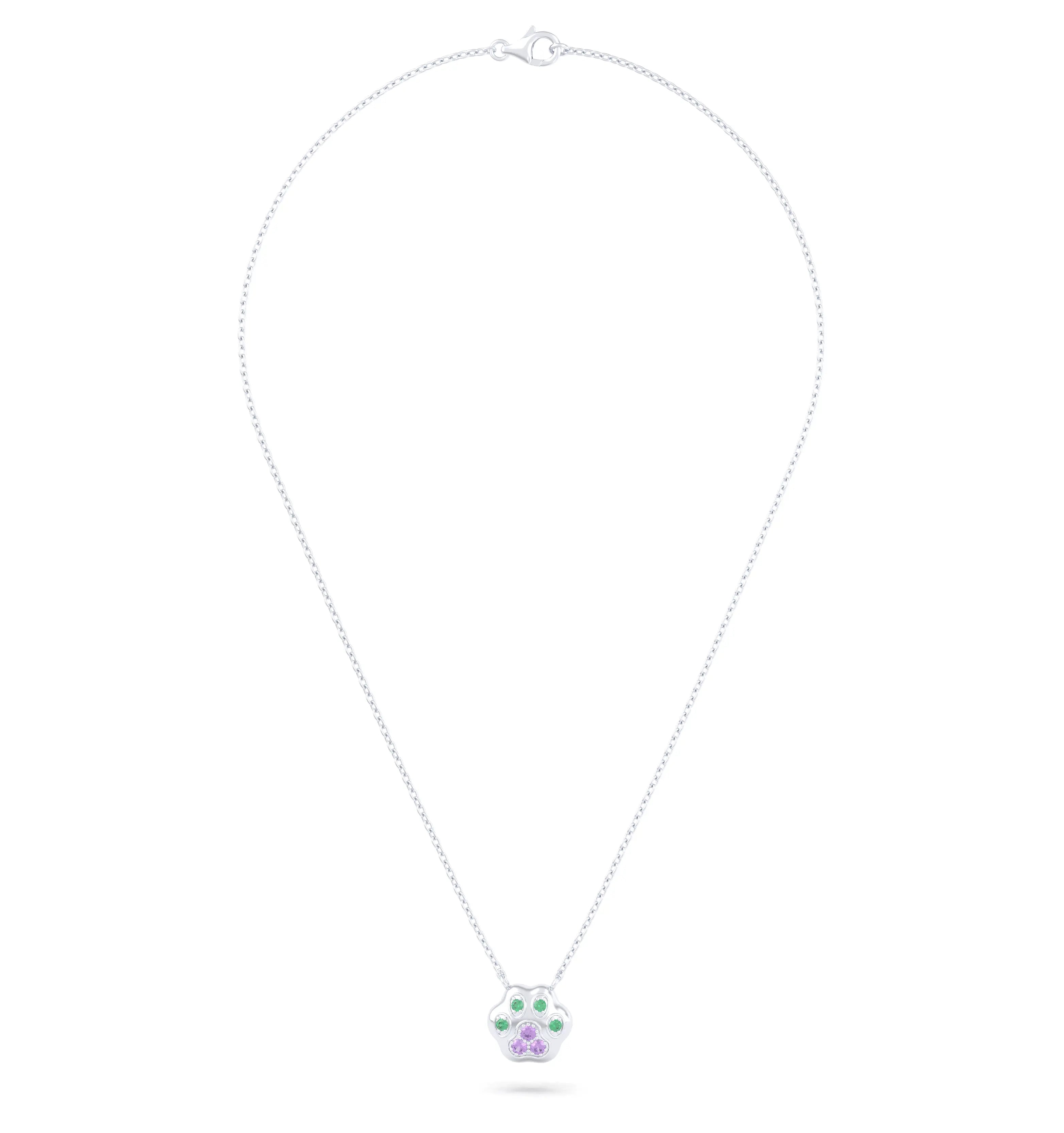 Collier Patte de Chat petit modèle en or blanc 18 carats et pierres précieuses au choix