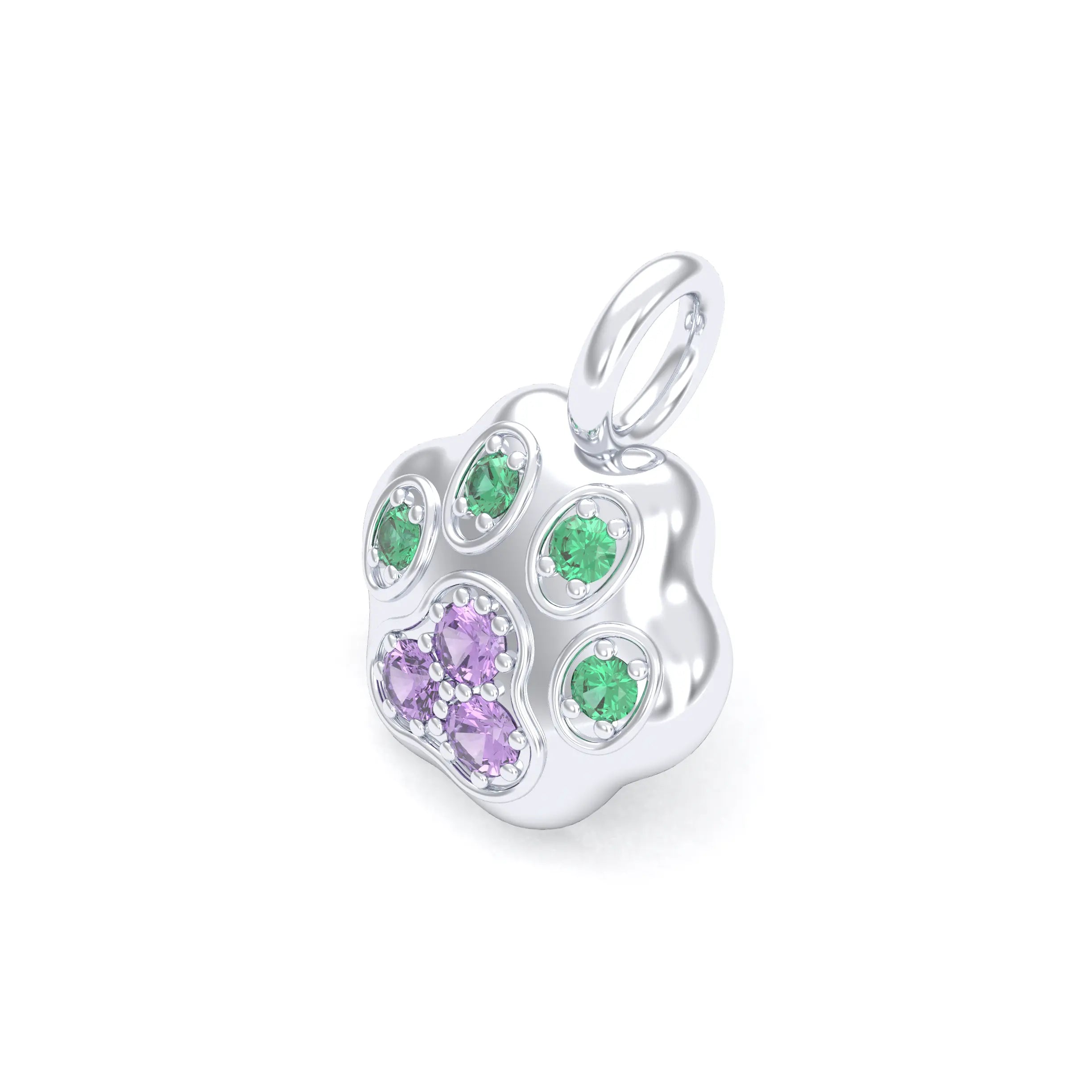 Collier Patte de Chat petit modèle en or blanc 18 carats et pierres précieuses au choix Saphirs violets - Émeraudes Pendentif seul