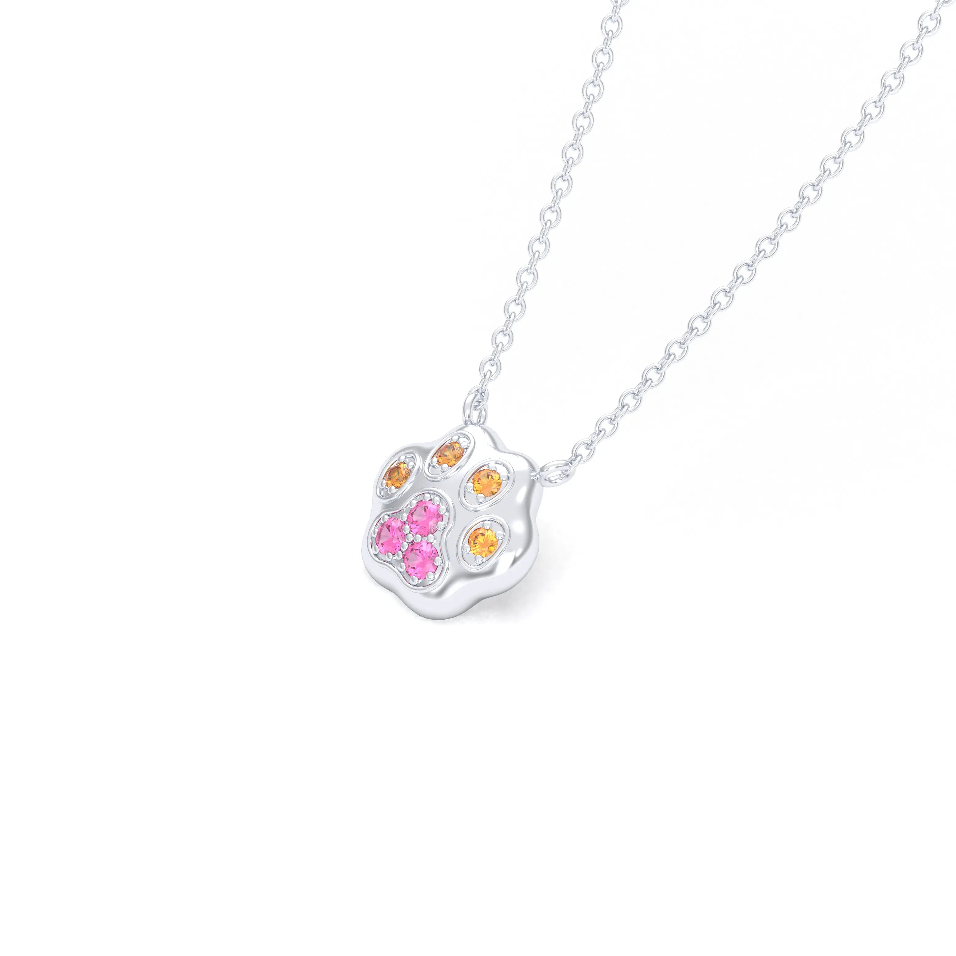 Collier Patte de Chat petit modèle en or blanc 18 carats et pierres précieuses au choix