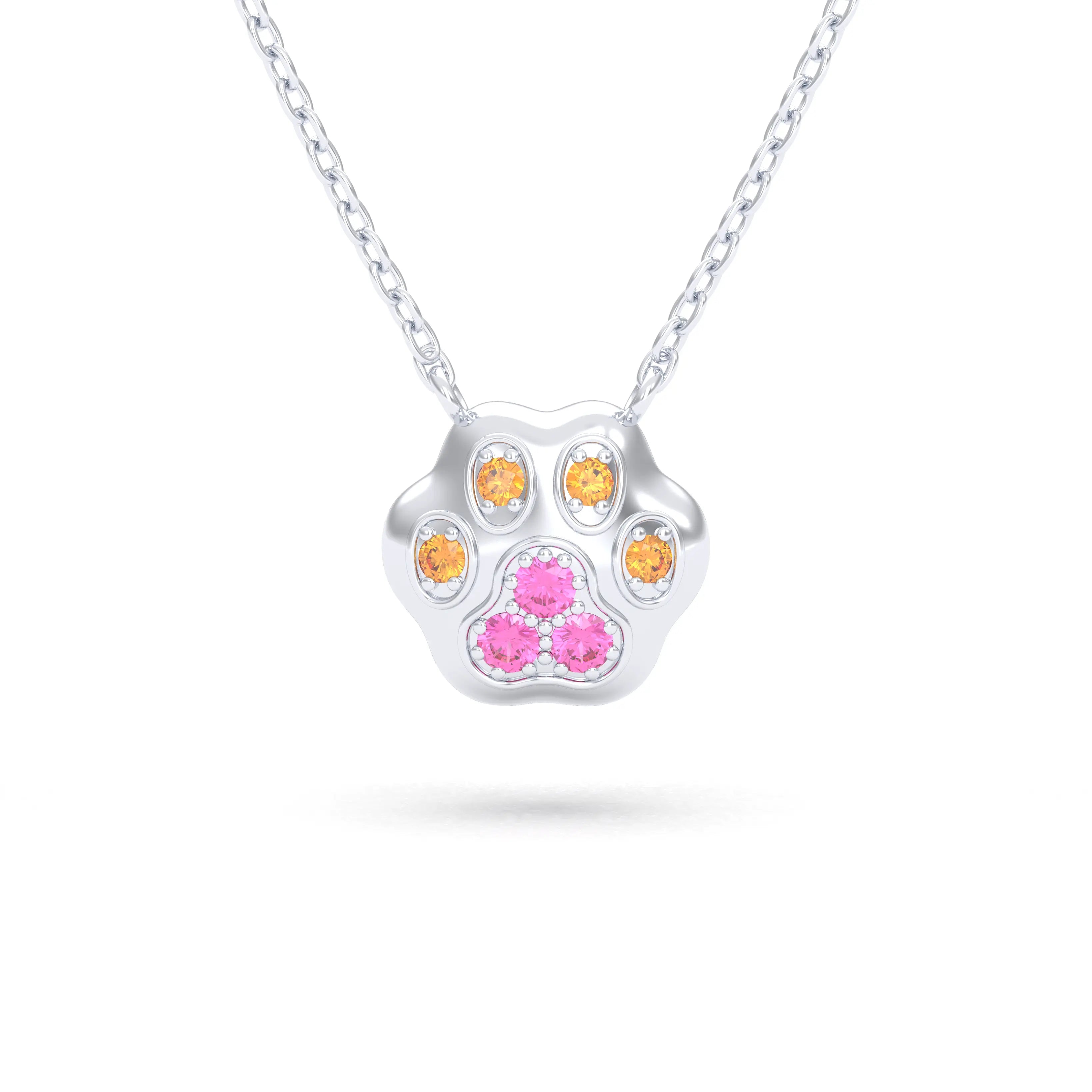 Collier Patte de Chat petit modèle en or blanc 18 carats et pierres précieuses au choix