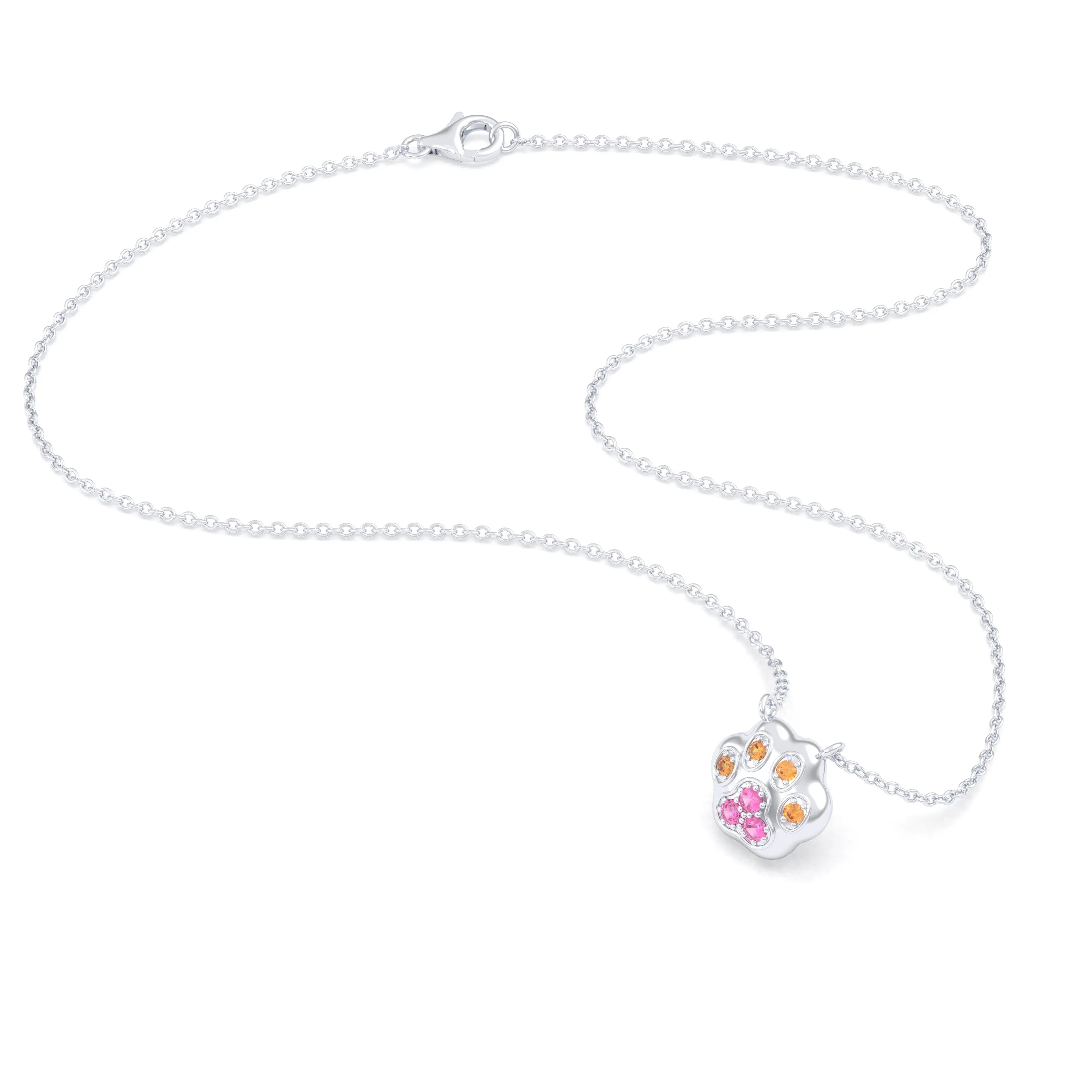 Collier Patte de Chat petit modèle en or blanc 18 carats et pierres précieuses au choix