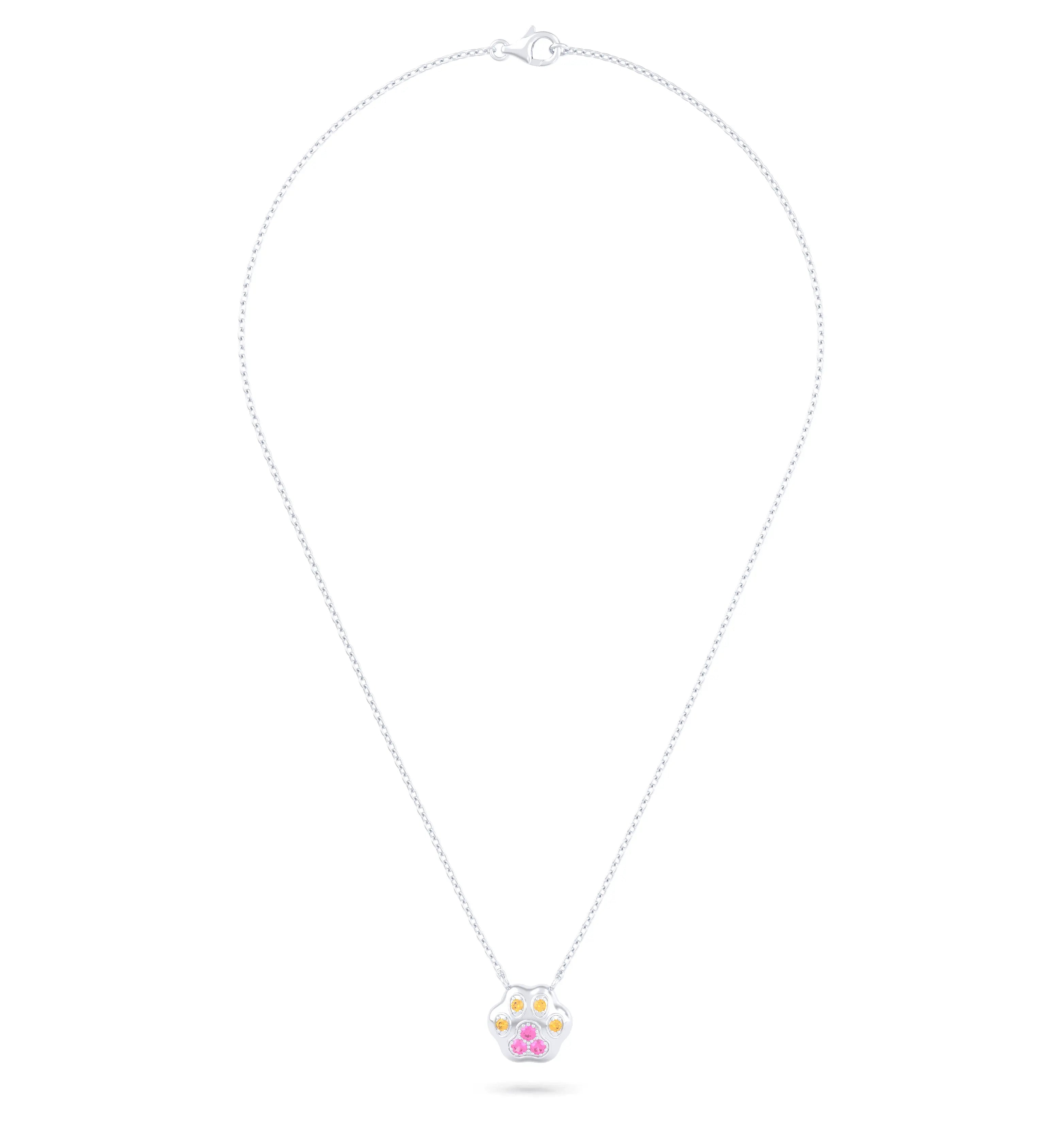 Collier Patte de Chat petit modèle en or blanc 18 carats et pierres précieuses au choix