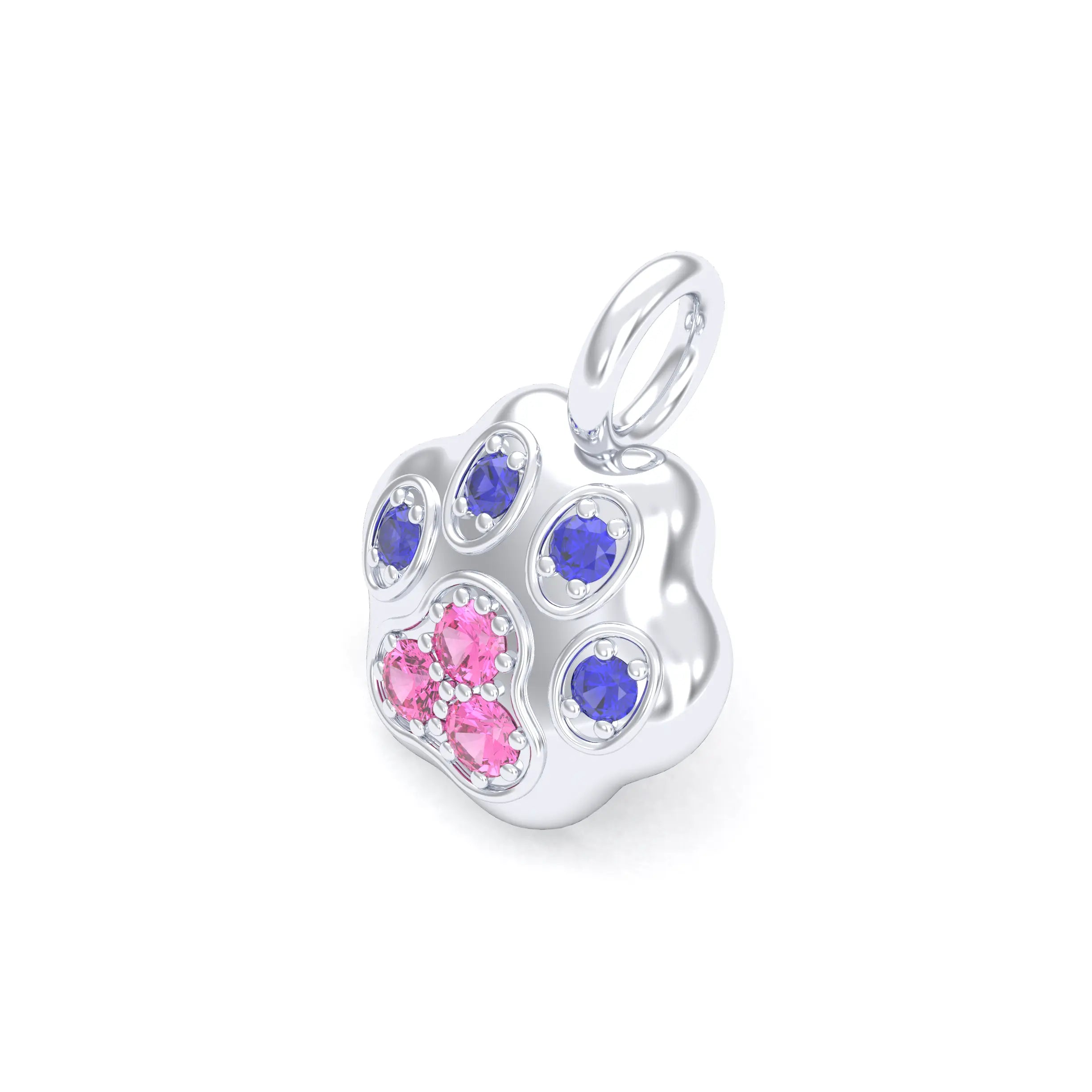 Collier Patte de Chat petit modèle en or blanc 18 carats et pierres précieuses au choix Saphir bleu - Saphir rose Pendentif seul