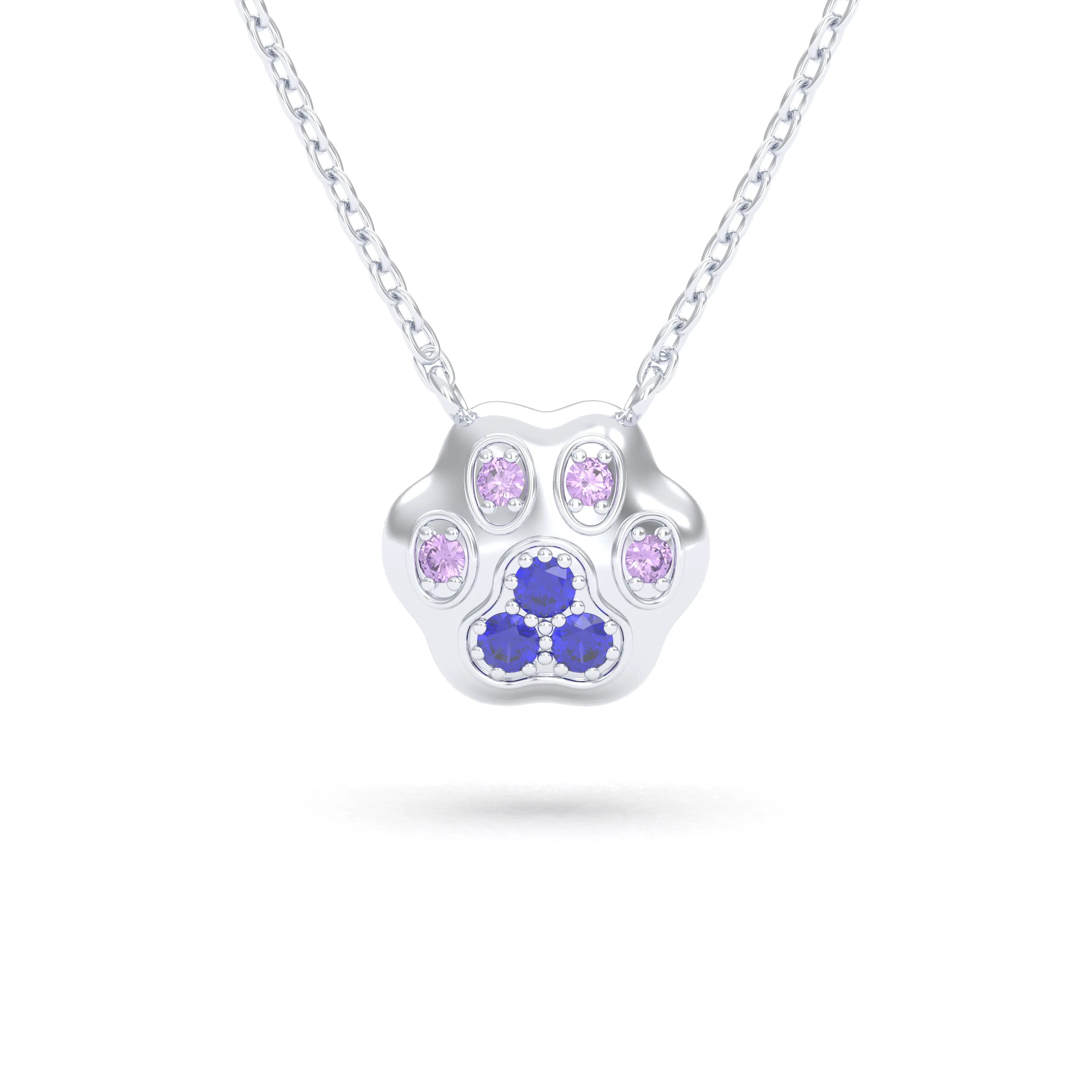 Collier Patte de Chat petit modèle en or blanc 18 carats et pierres précieuses au choix