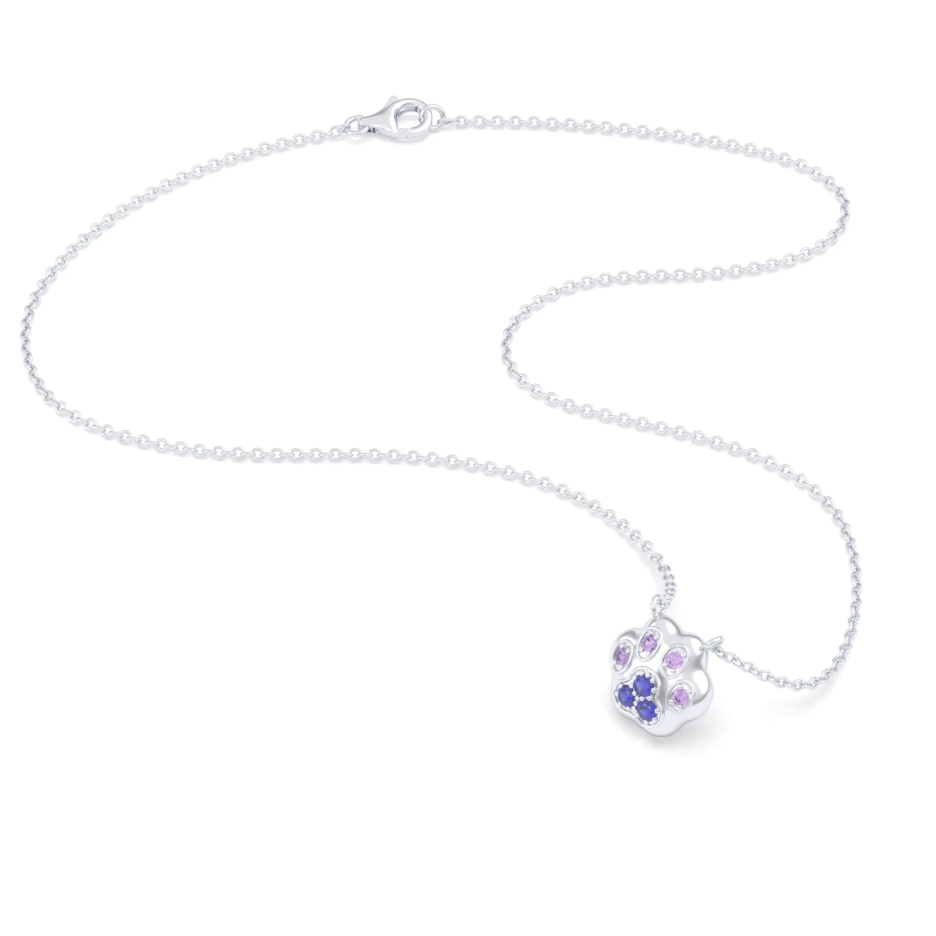Collier Patte de Chat petit modèle en or blanc 18 carats et pierres précieuses au choix