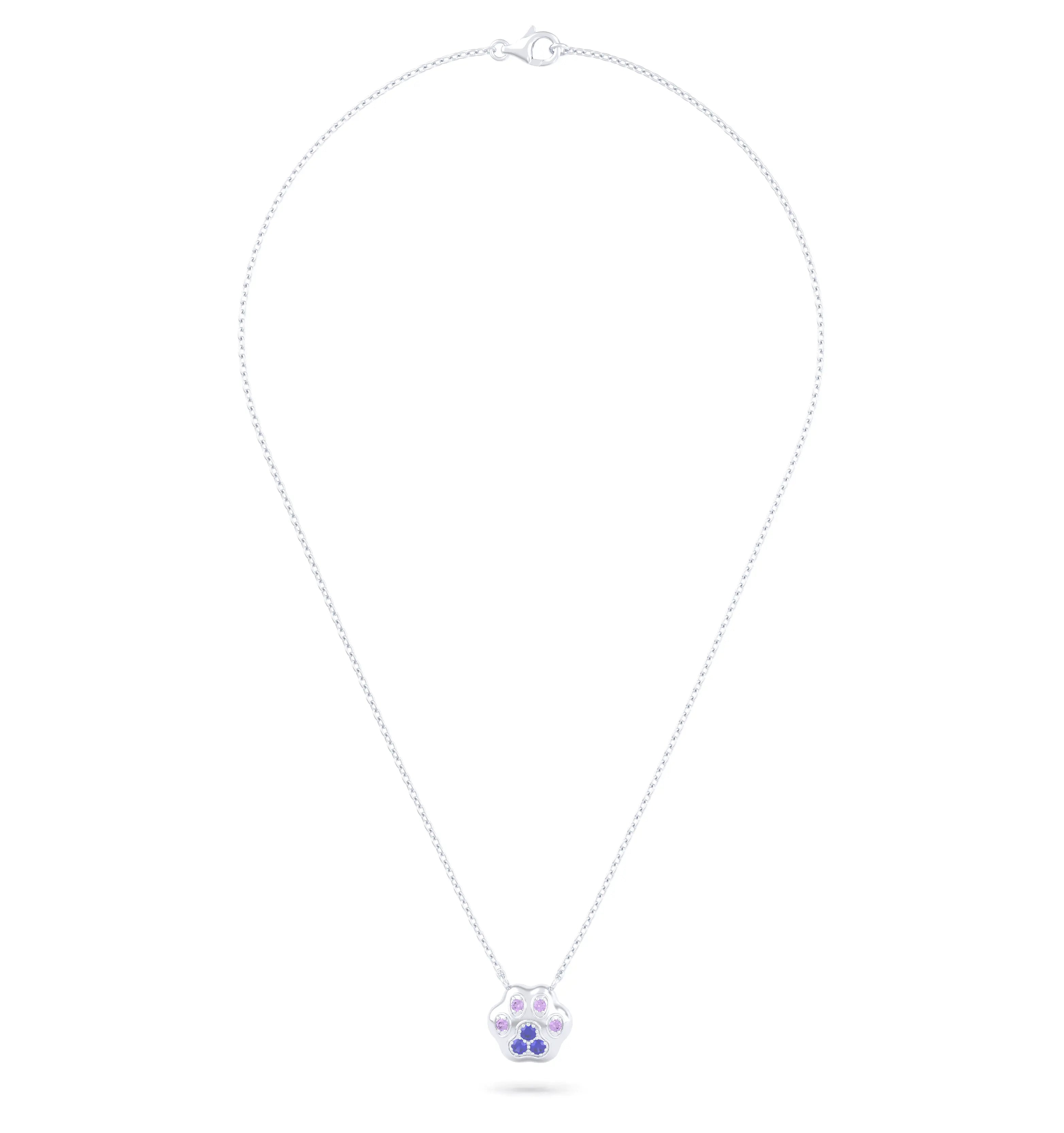 Collier Patte de Chat petit modèle en or blanc 18 carats et pierres précieuses au choix