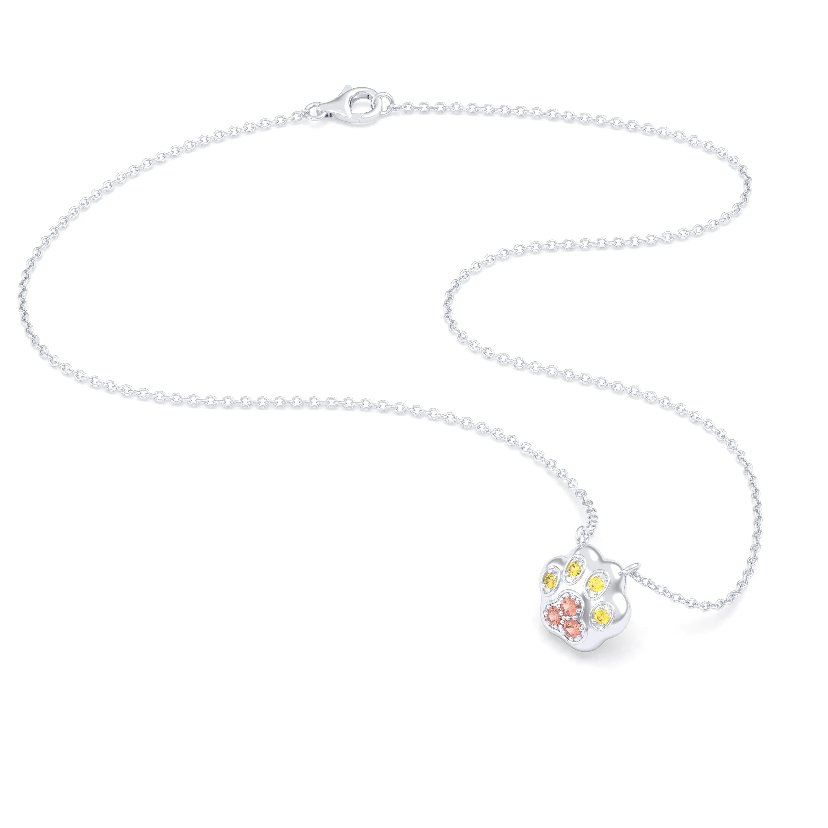 Collier Patte de Chat petit modèle en or blanc 18 carats et pierres précieuses au choix