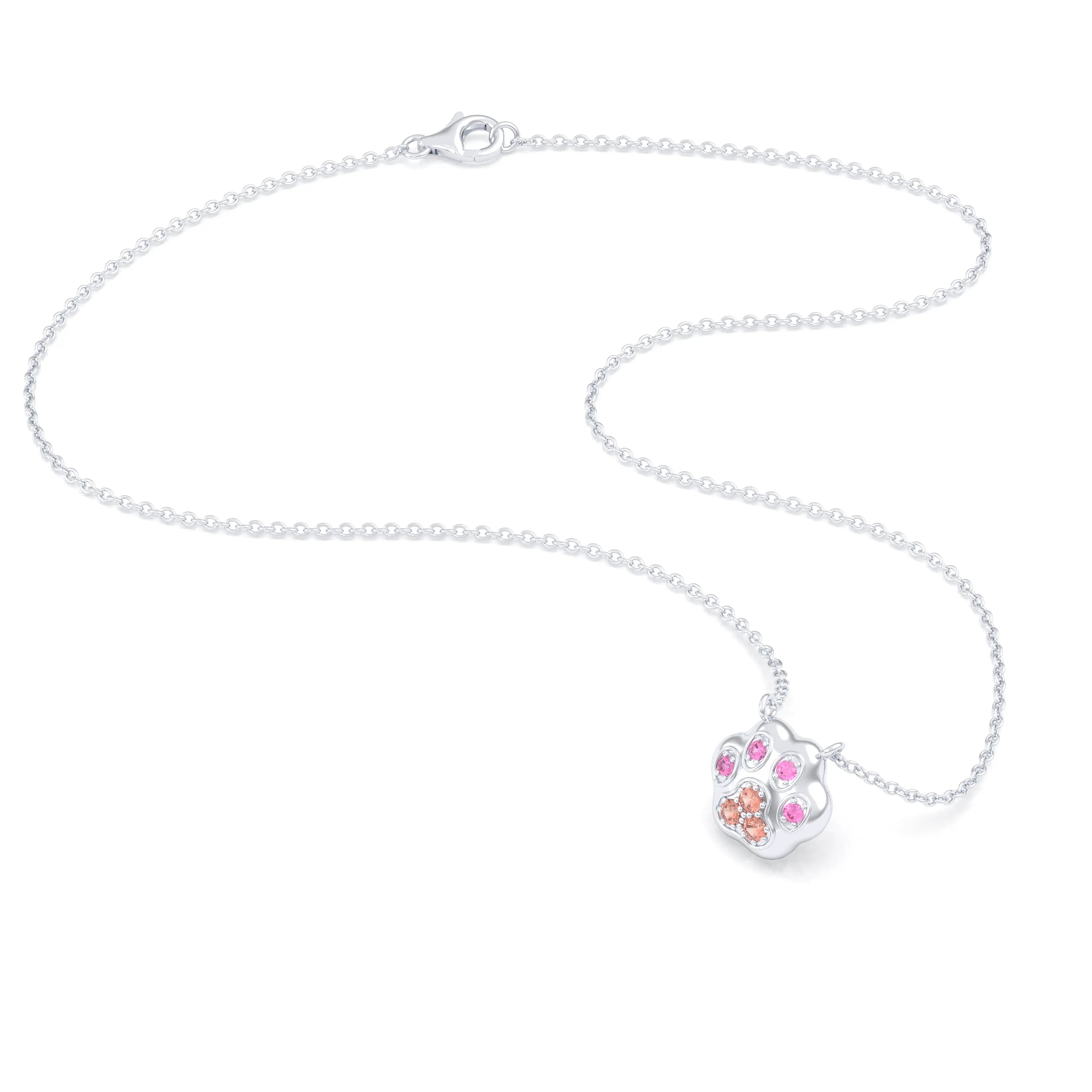 Collier Patte de Chat petit modèle en or blanc 18 carats et pierres précieuses au choix