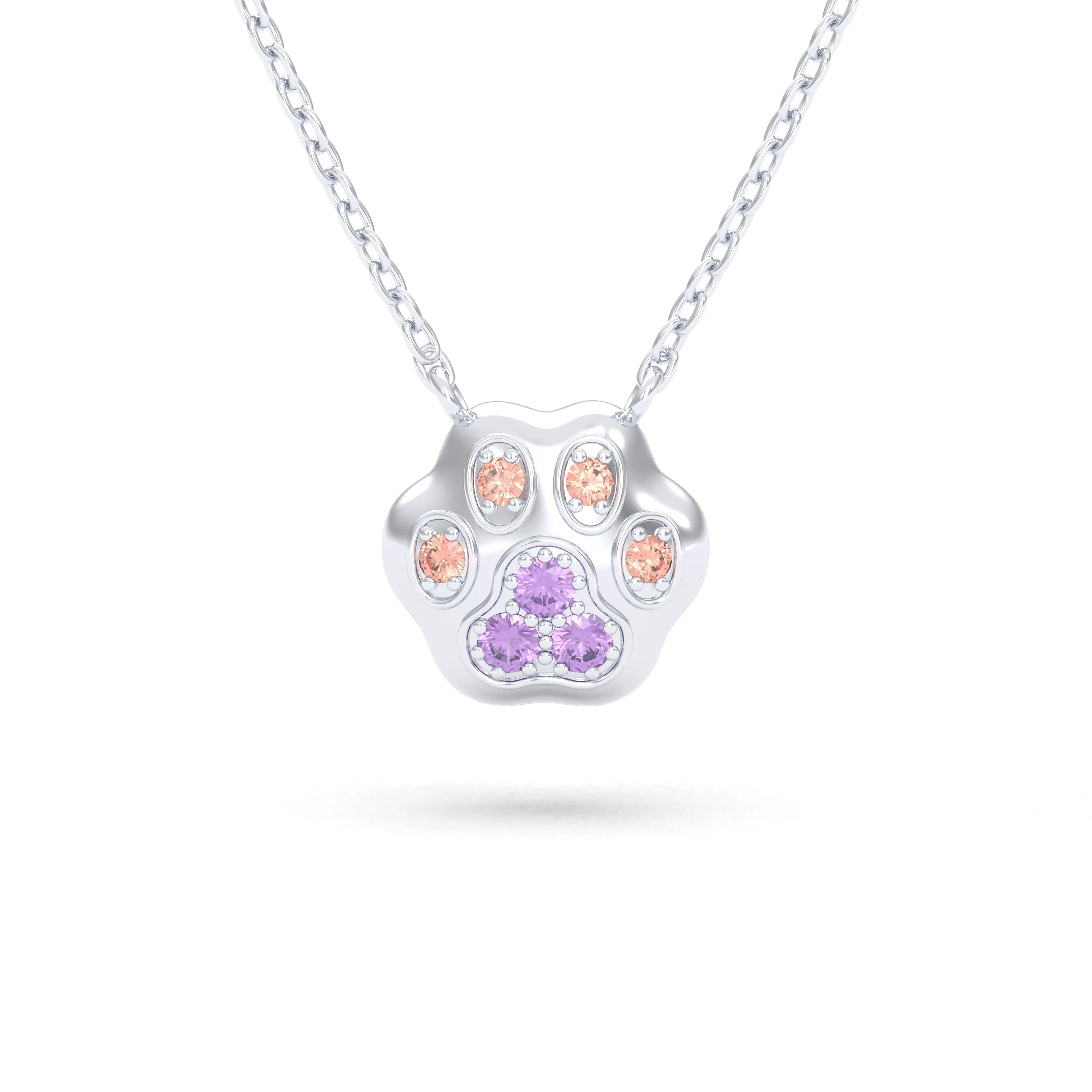 Collier Patte de Chat petit modèle en or blanc 18 carats et pierres précieuses au choix