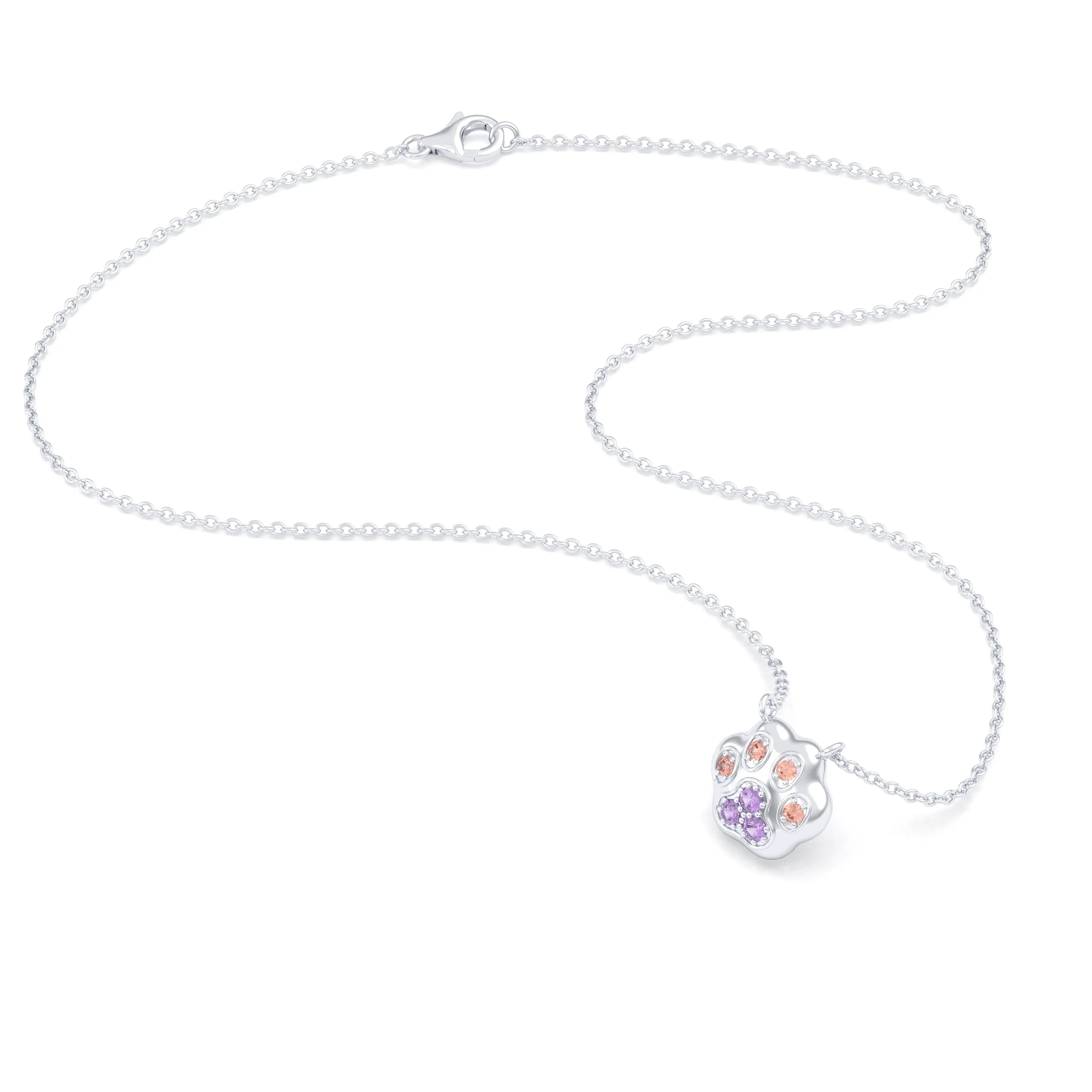 Collier Patte de Chat petit modèle en or blanc 18 carats et pierres précieuses au choix