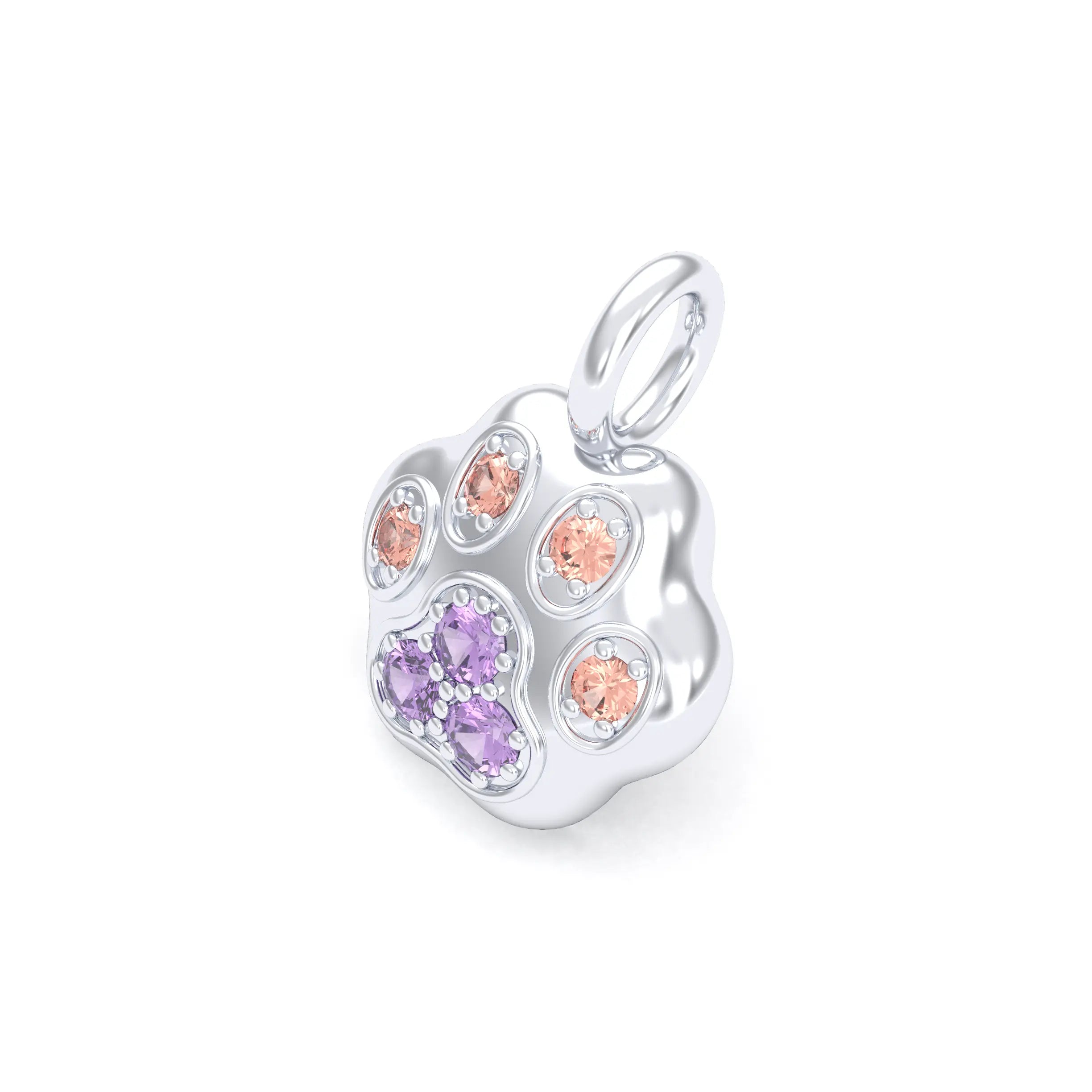 Collier Patte de Chat petit modèle en or blanc 18 carats et pierres précieuses au choix Saphir violet - Saphir pêche Pendentif seul