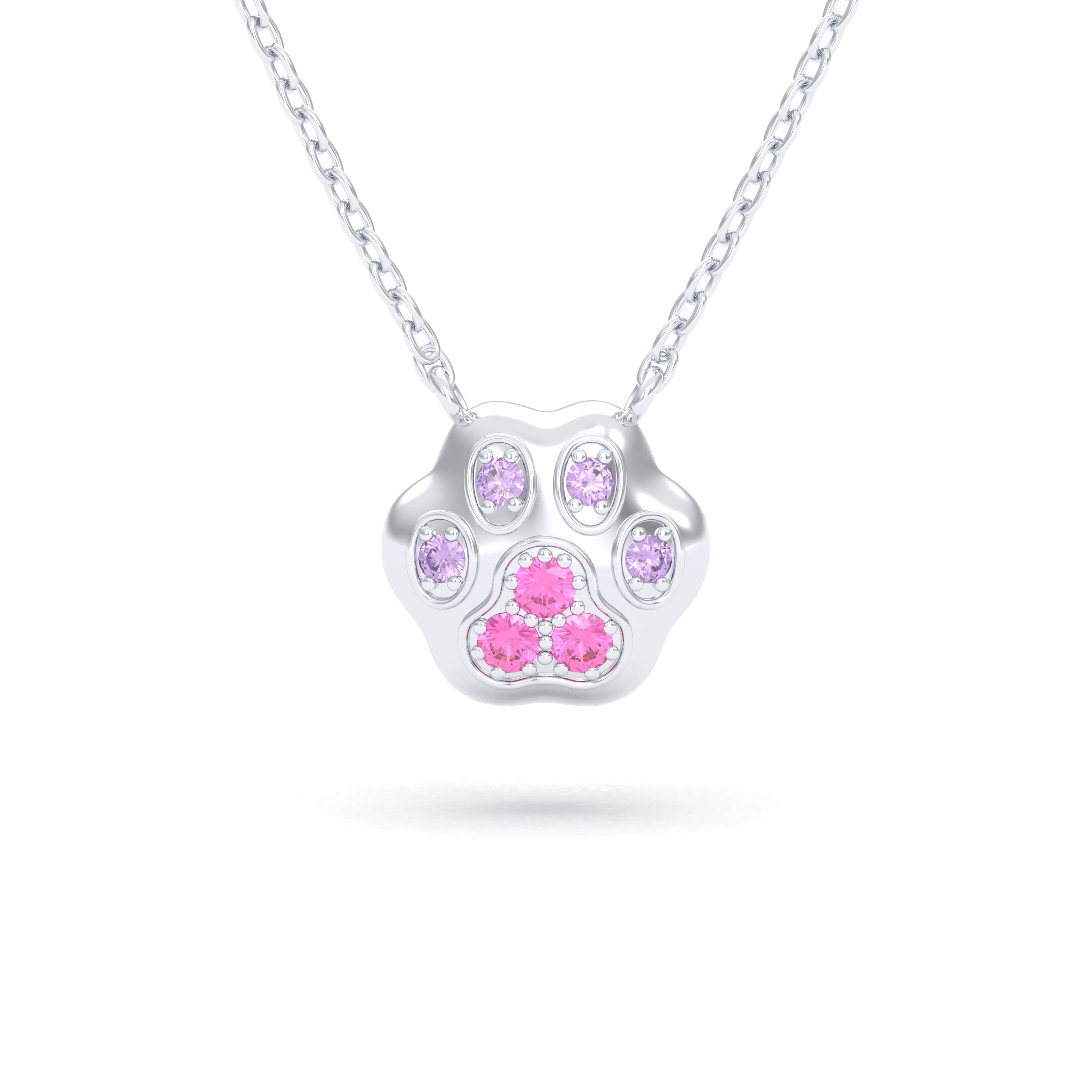 Collier Patte de Chat petit modèle en or blanc 18 carats et pierres précieuses au choix