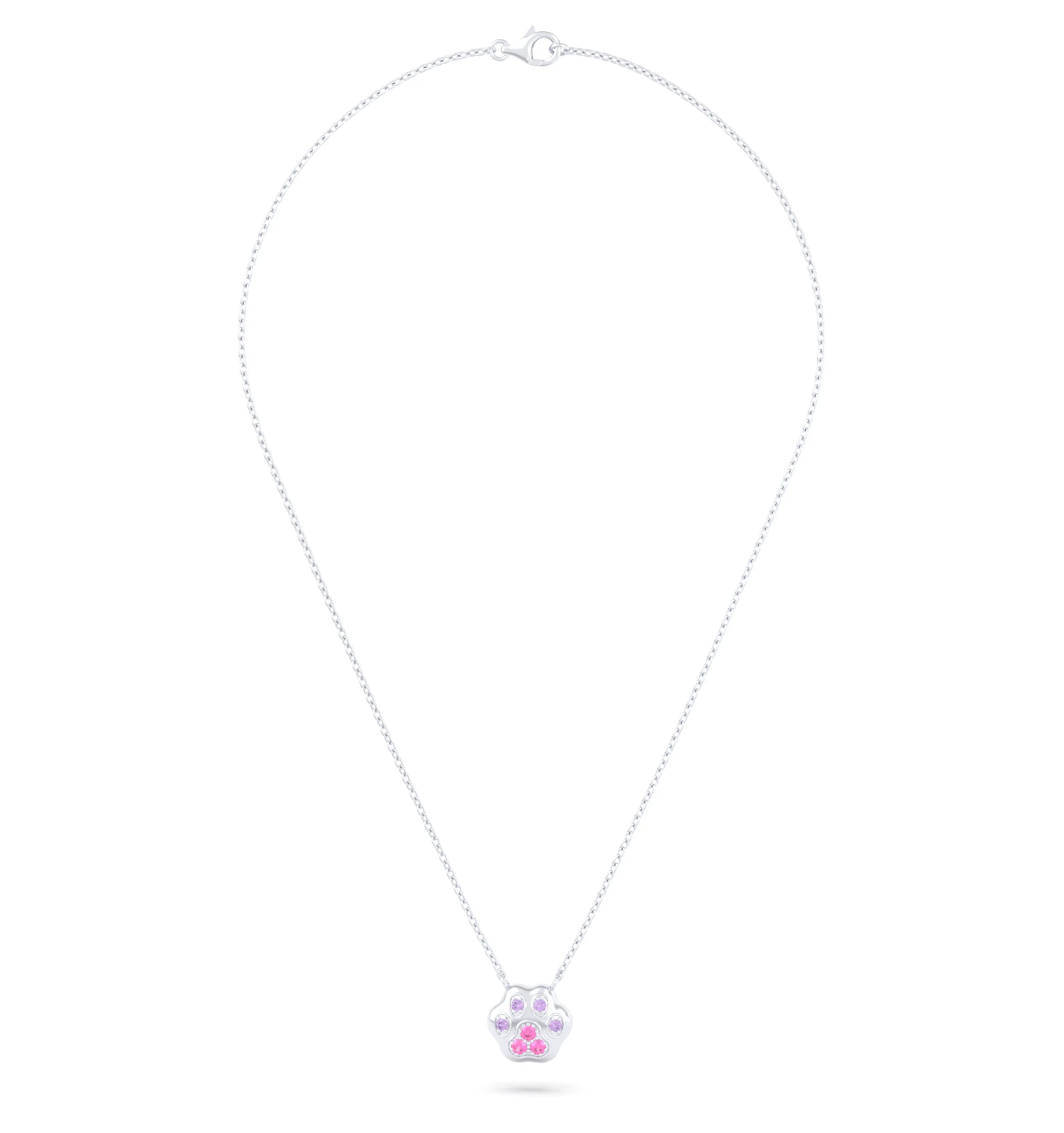 Collier Patte de Chat petit modèle en or blanc 18 carats et pierres précieuses au choix