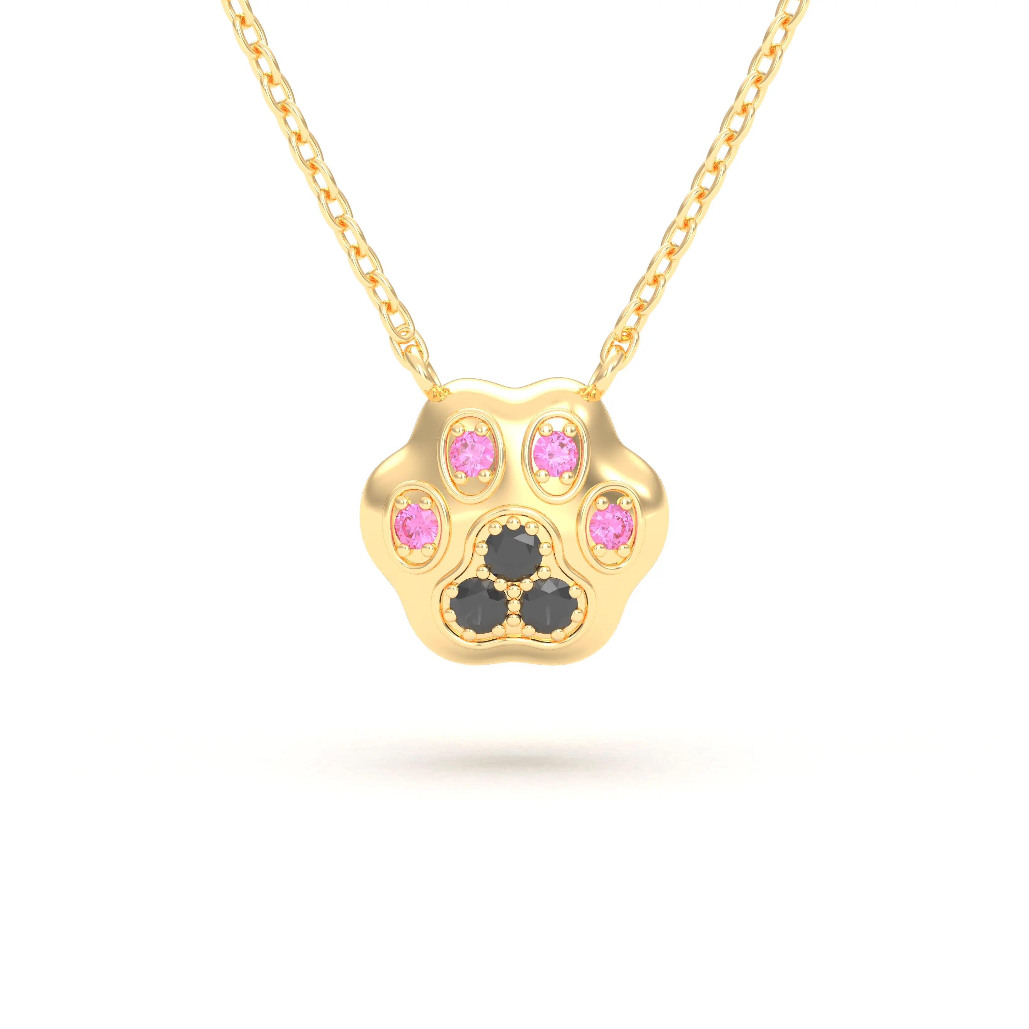 Collier Patte de Chat petit modèle en or blanc 18 carats et pierres précieuses au choix