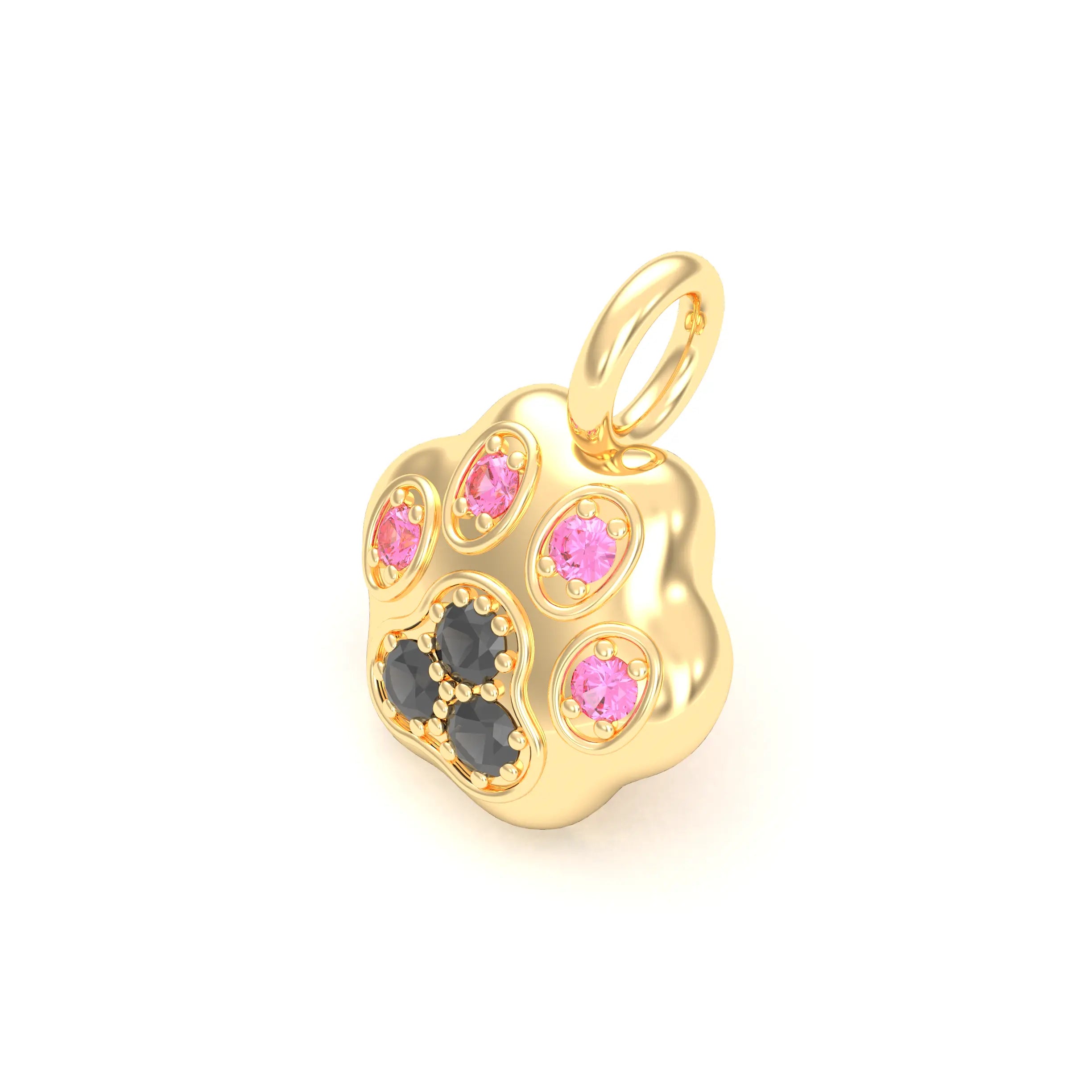 Collier Patte de Chat petit modèle en or blanc 18 carats et pierres précieuses au choix Diamant noir - Saphir rose Pendentif seul